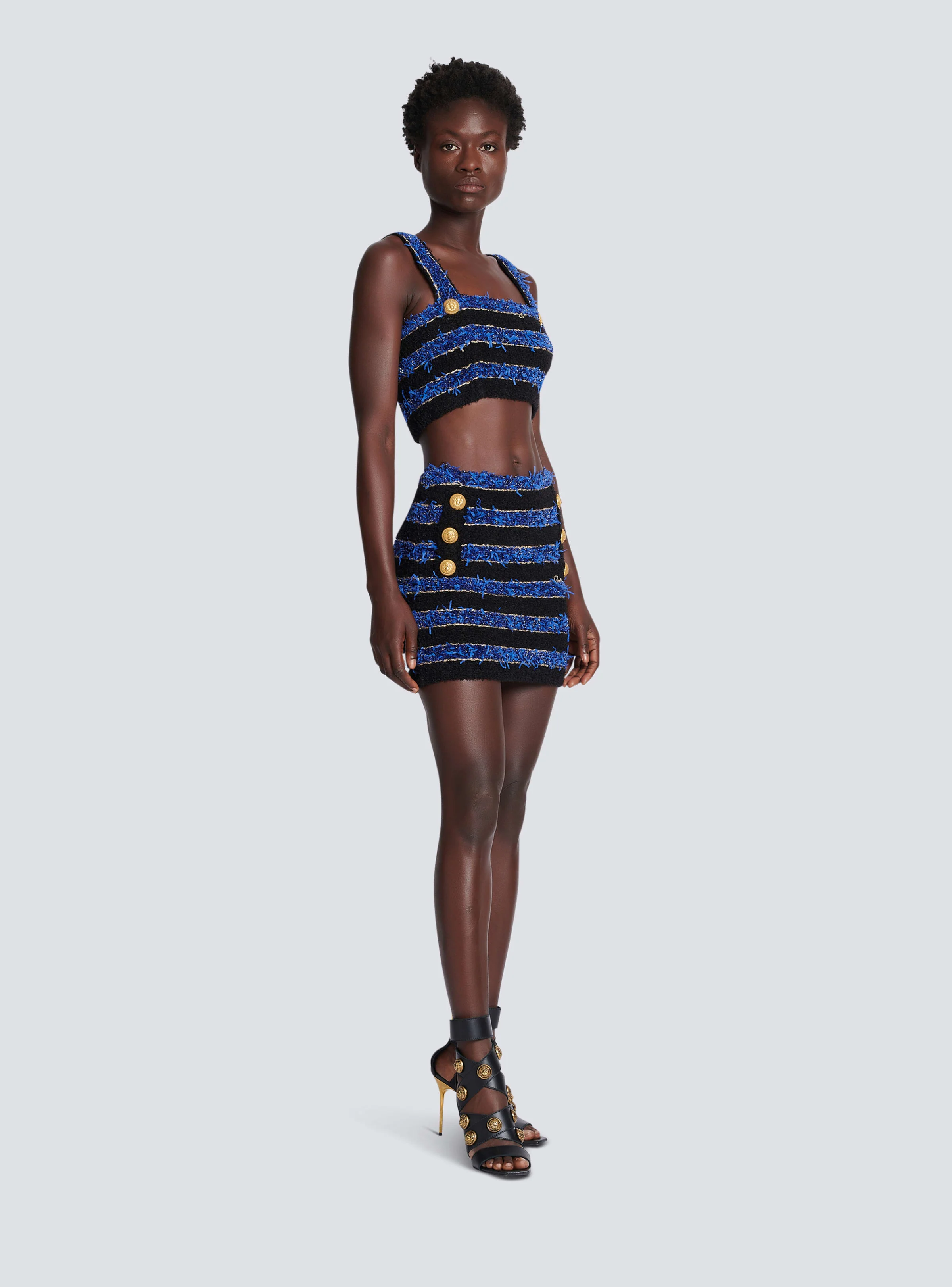 BALMAIN WOMEN'S 6 BTN TWEED STRIPED SHORT SKIRT NWT - Image 3