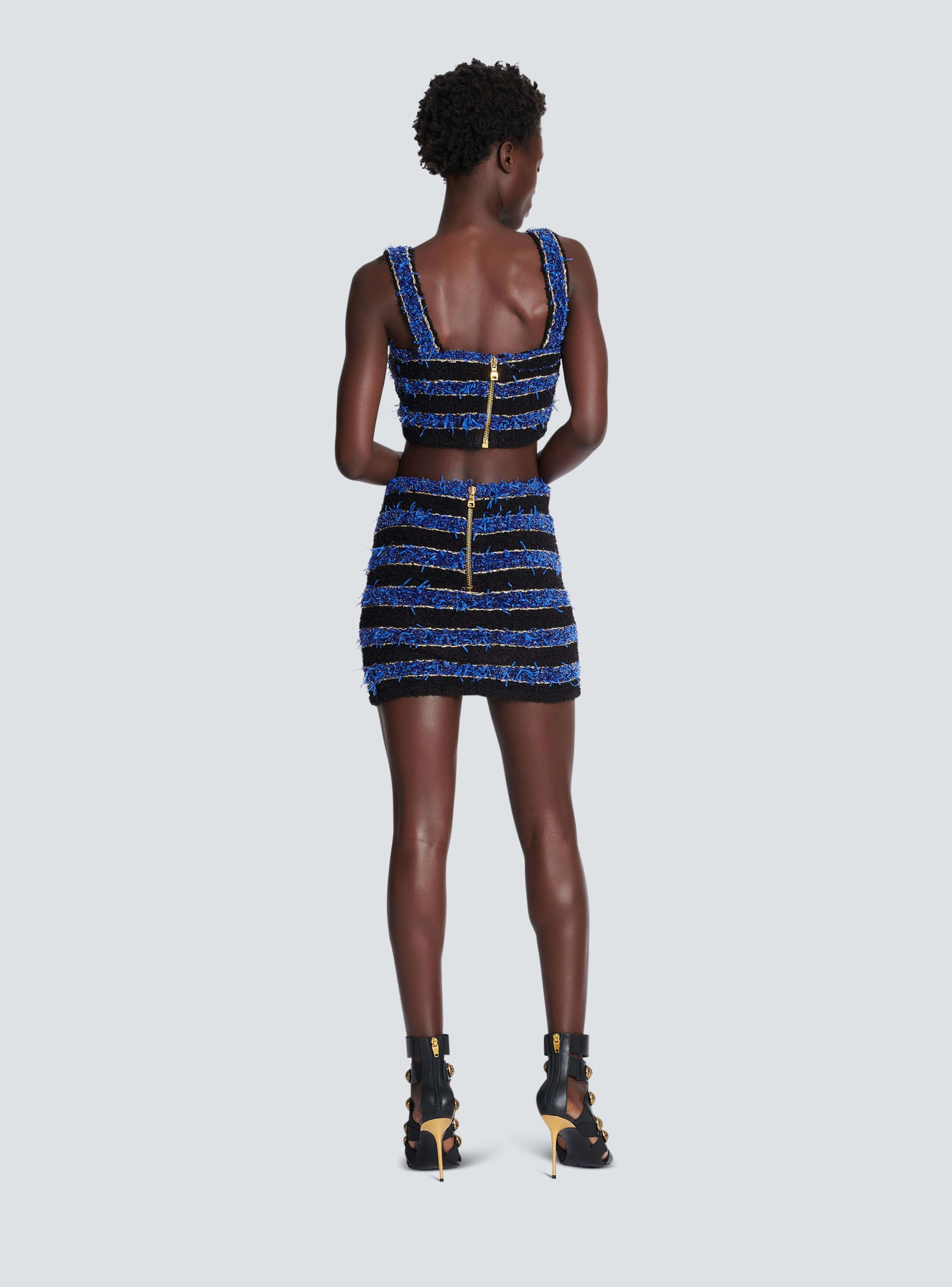 BALMAIN WOMEN'S 6 BTN TWEED STRIPED SHORT SKIRT NWT - Image 4