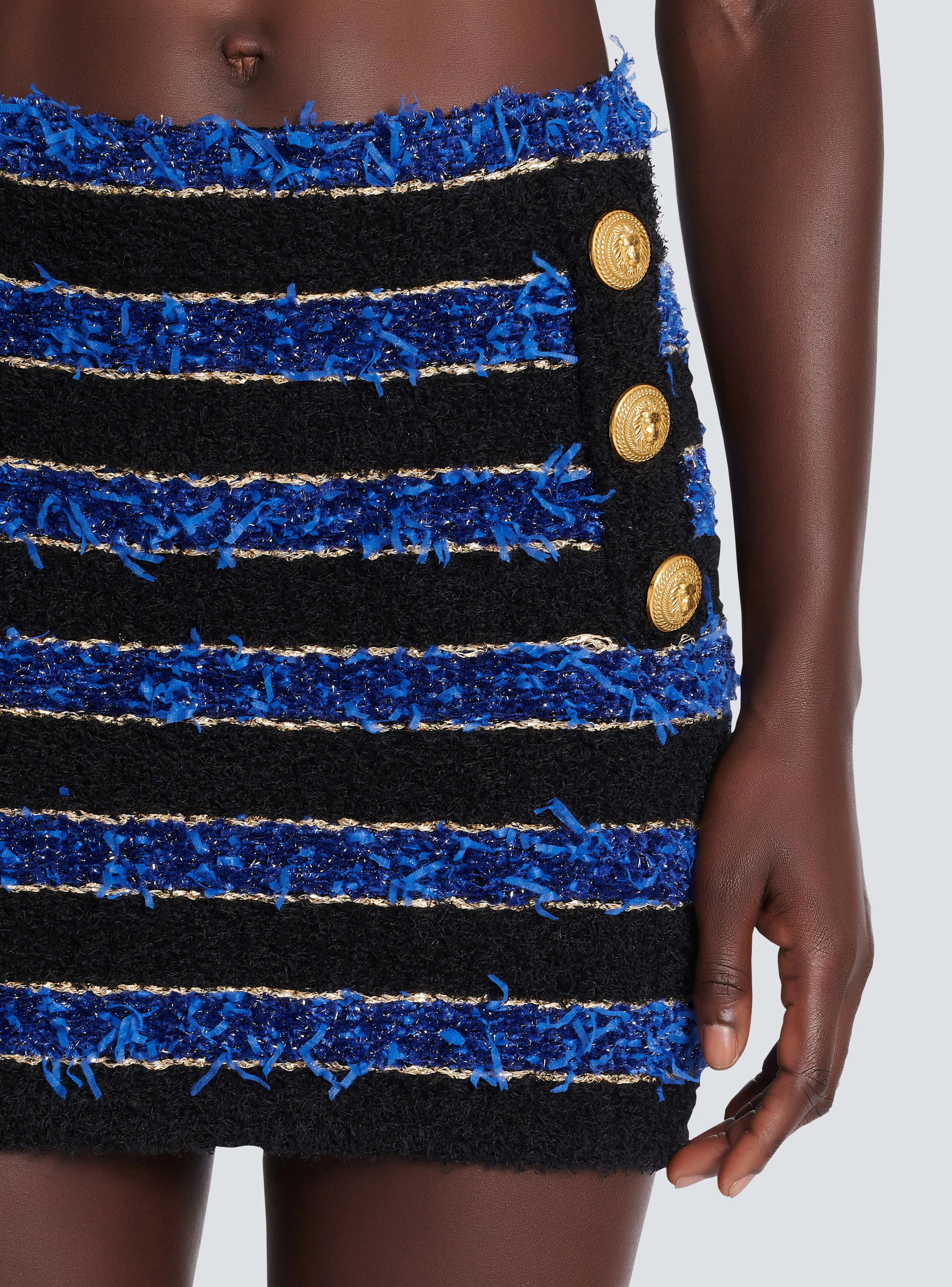 BALMAIN WOMEN'S 6 BTN TWEED STRIPED SHORT SKIRT NWT - Image 5
