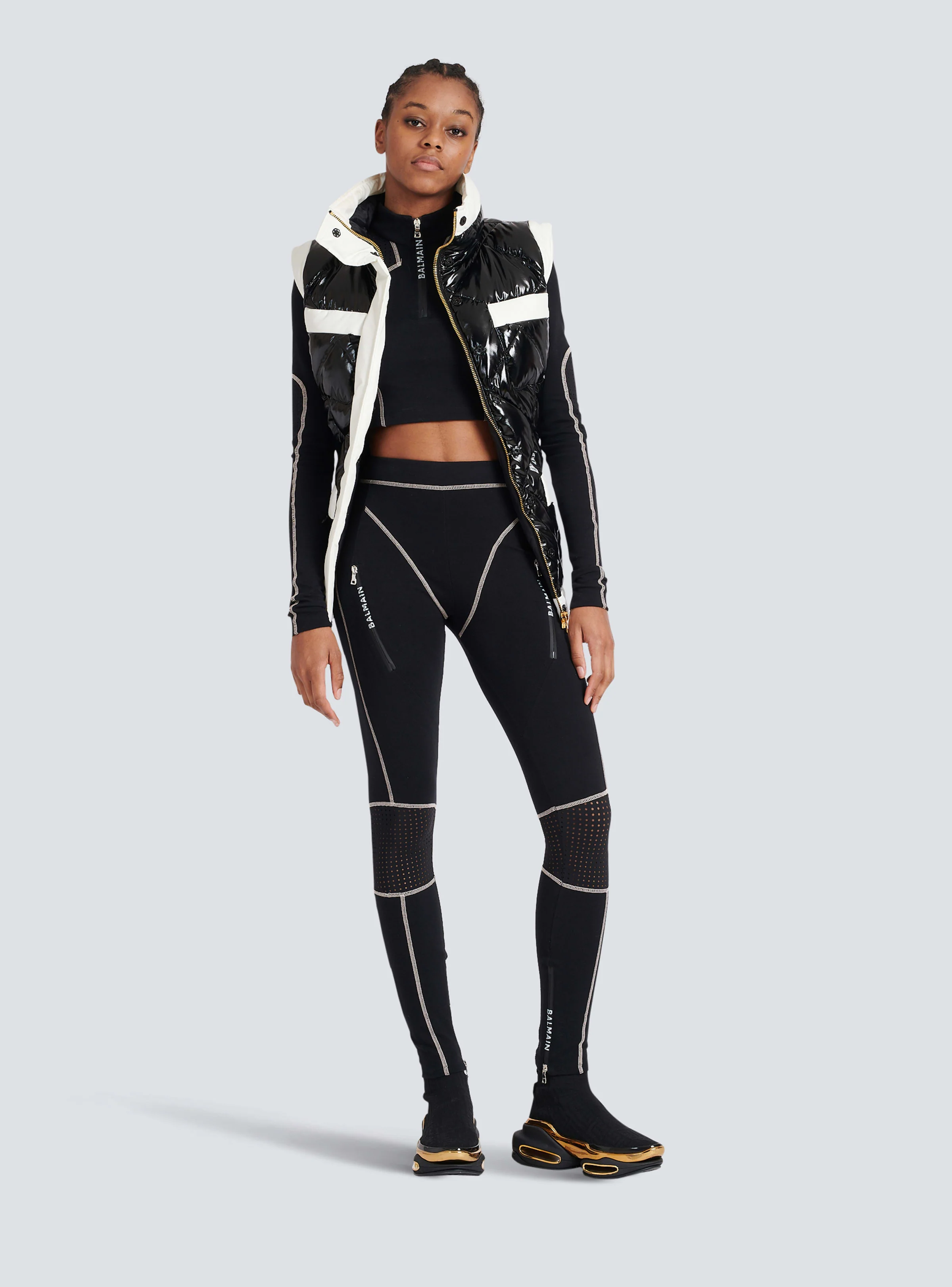 BALMAIN WOMEN'S BLACK ZIPPED JERSEY LEGGINGS - Image 2
