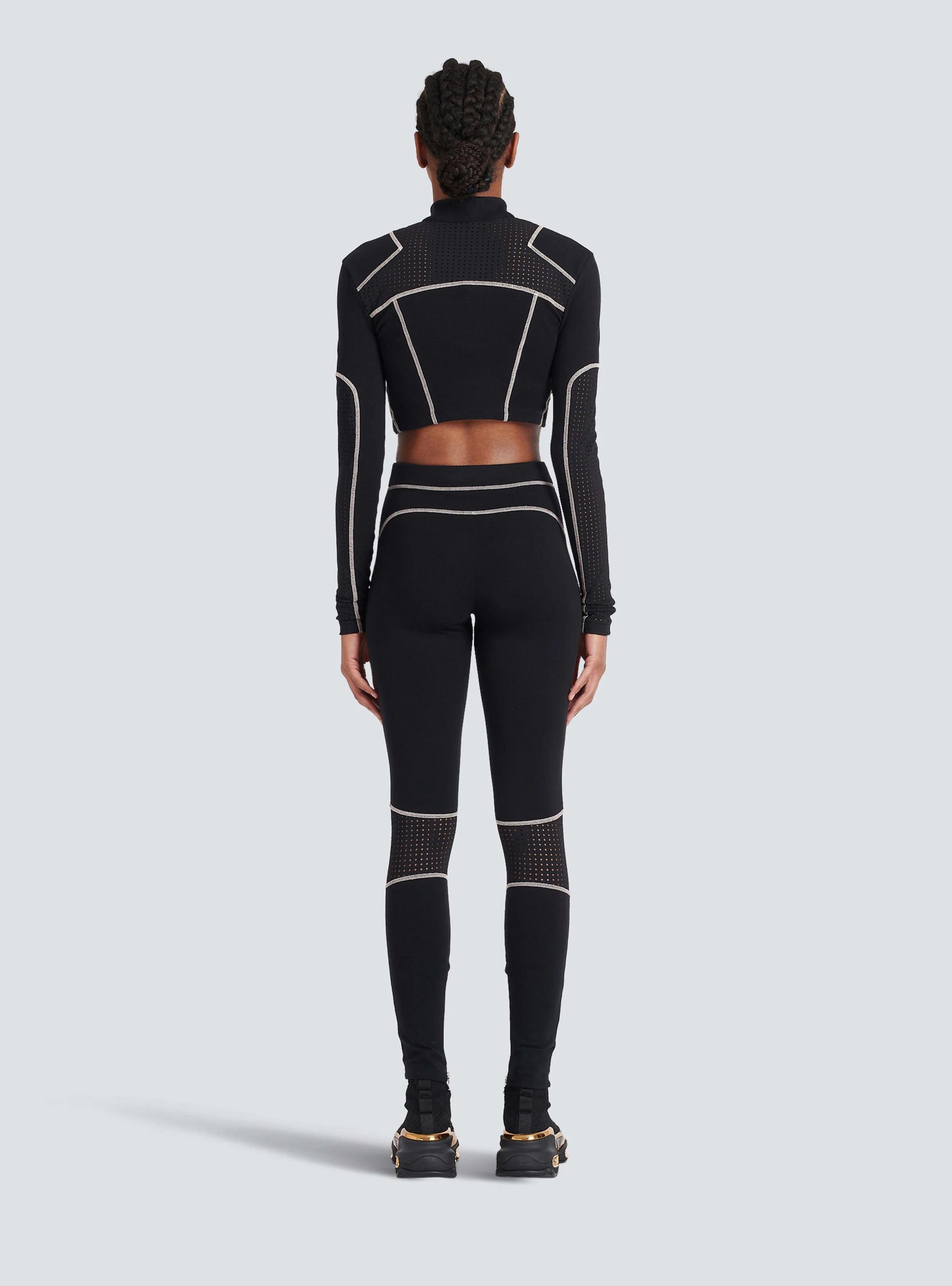 BALMAIN WOMEN'S BLACK ZIPPED JERSEY LEGGINGS - Image 4