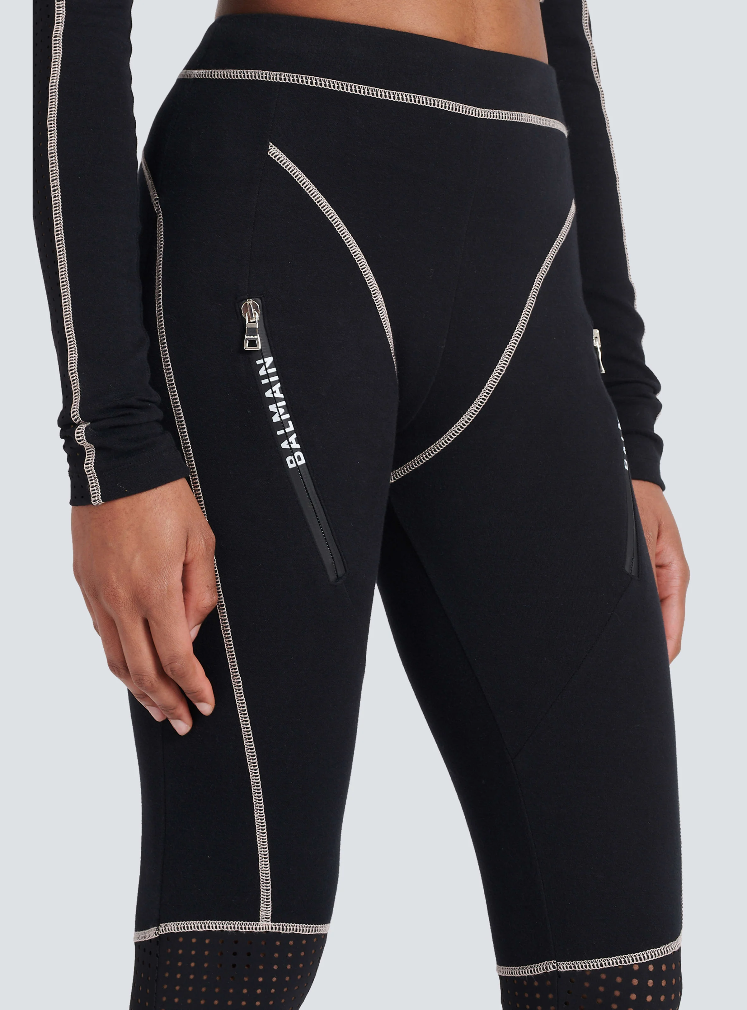 BALMAIN WOMEN'S BLACK ZIPPED JERSEY LEGGINGS - Image 6