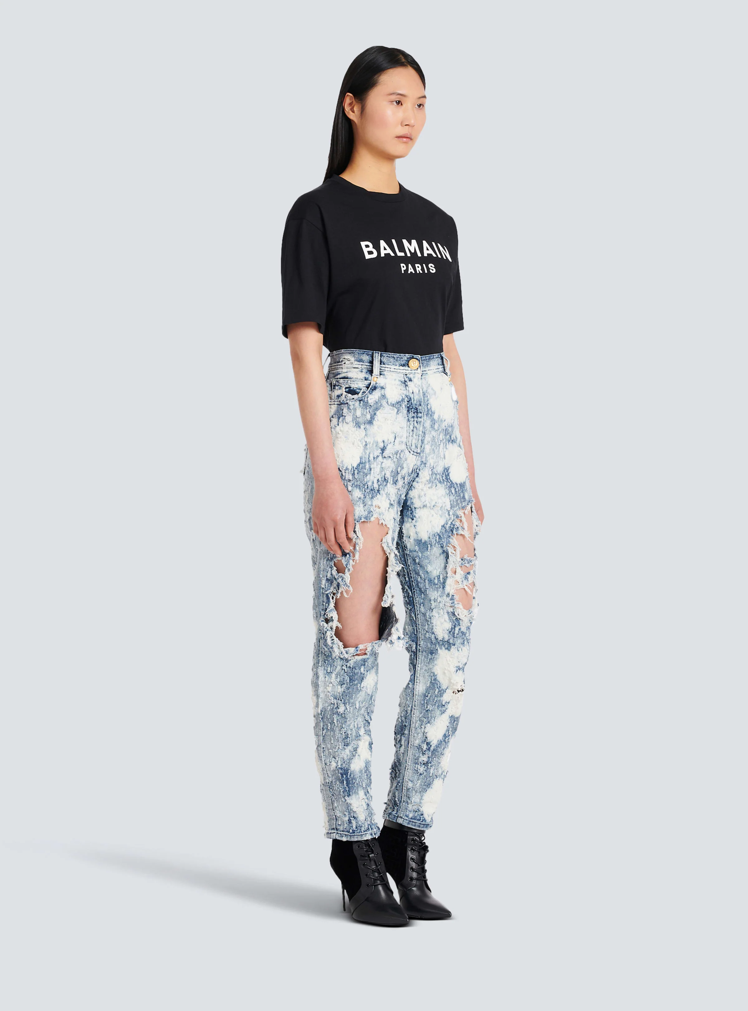BALMAIN WOMEN'S BLEACHED & DESTROY BOYFRIEND JEANS NWT - Image 3