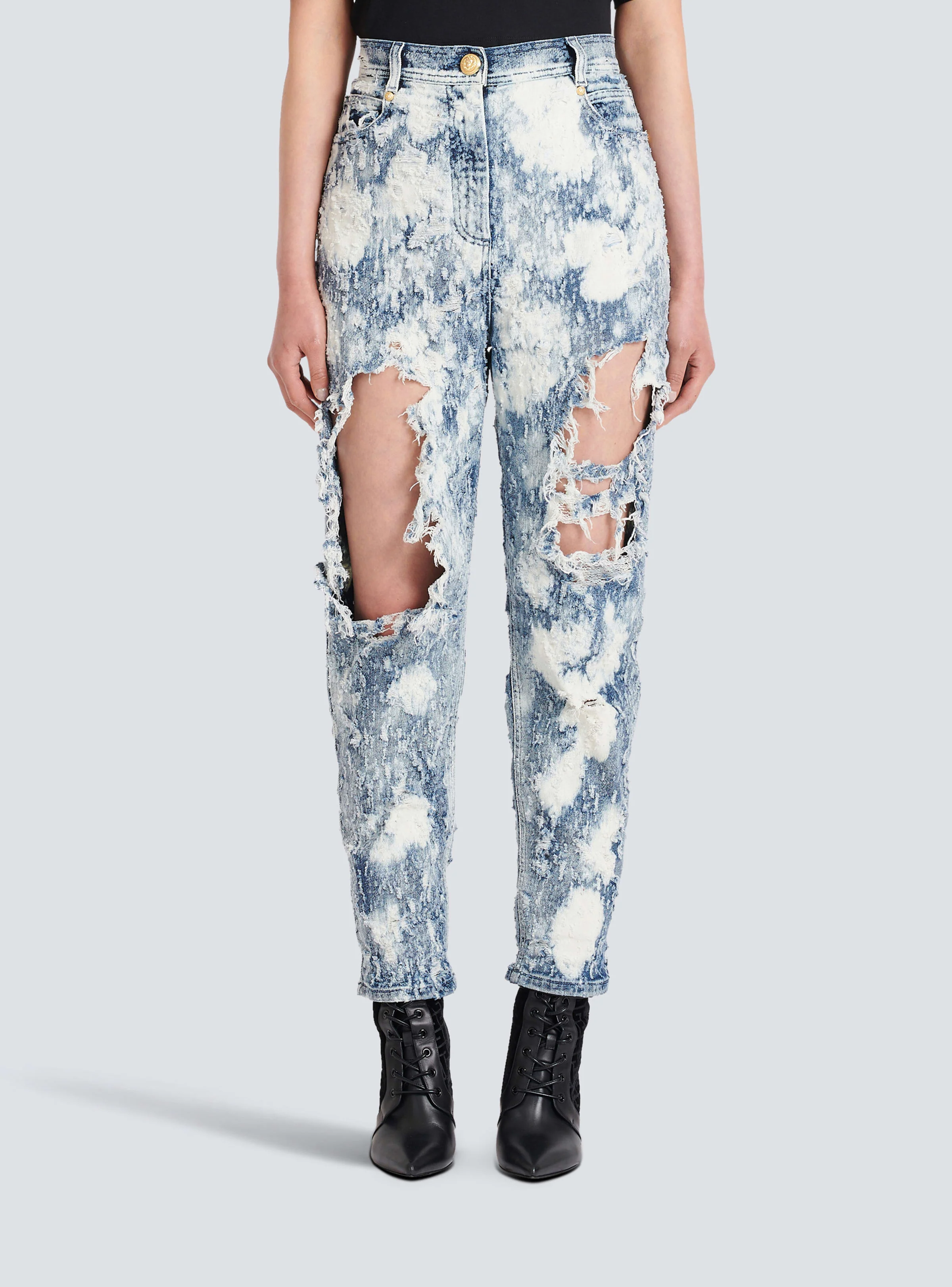 BALMAIN WOMEN'S BLEACHED & DESTROY BOYFRIEND JEANS NWT - Image 5