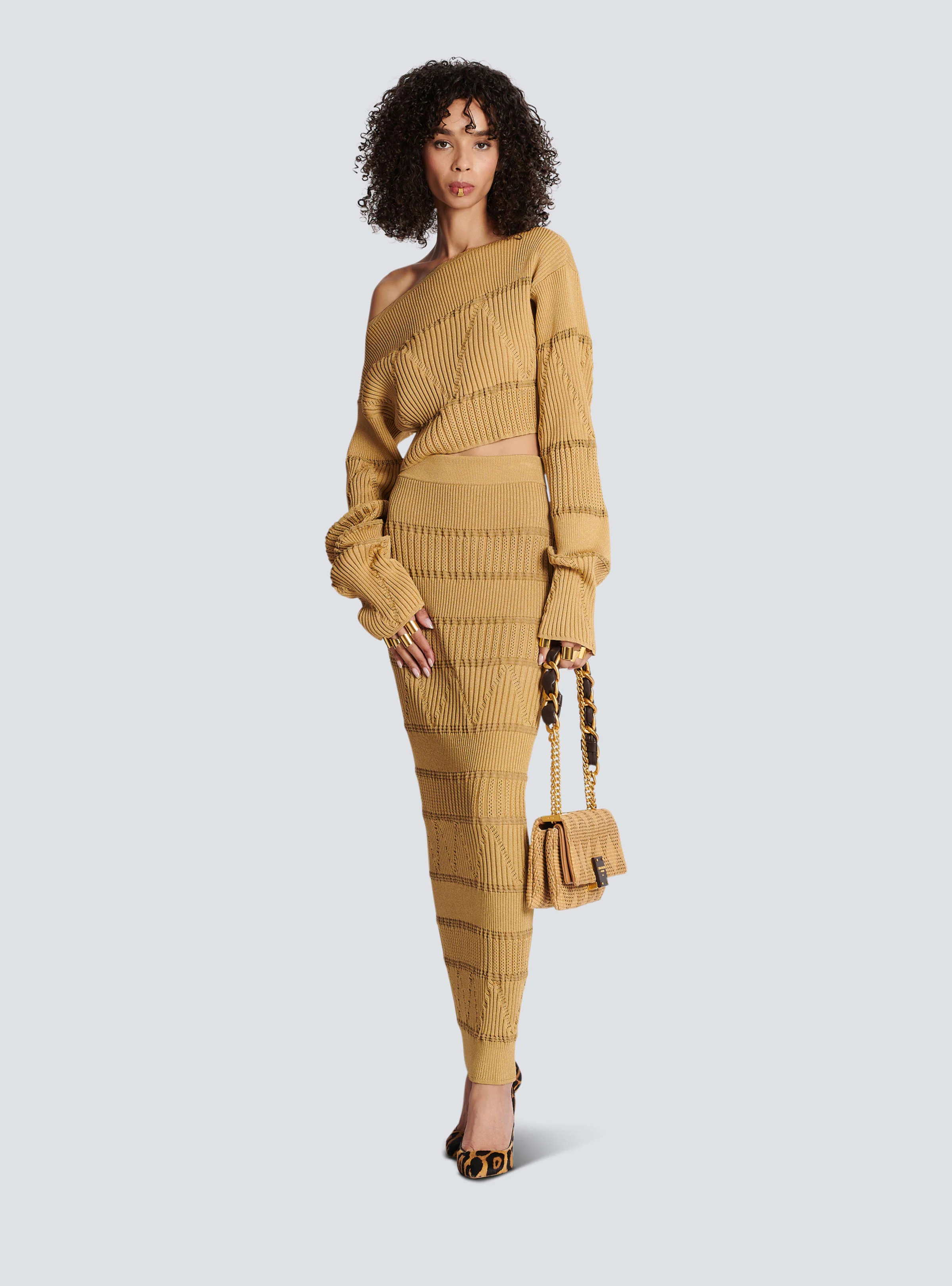 BALMAIN WOMEN'S BOAT NECK KNITTED CROPPPED SWEATER NWT - Image 2