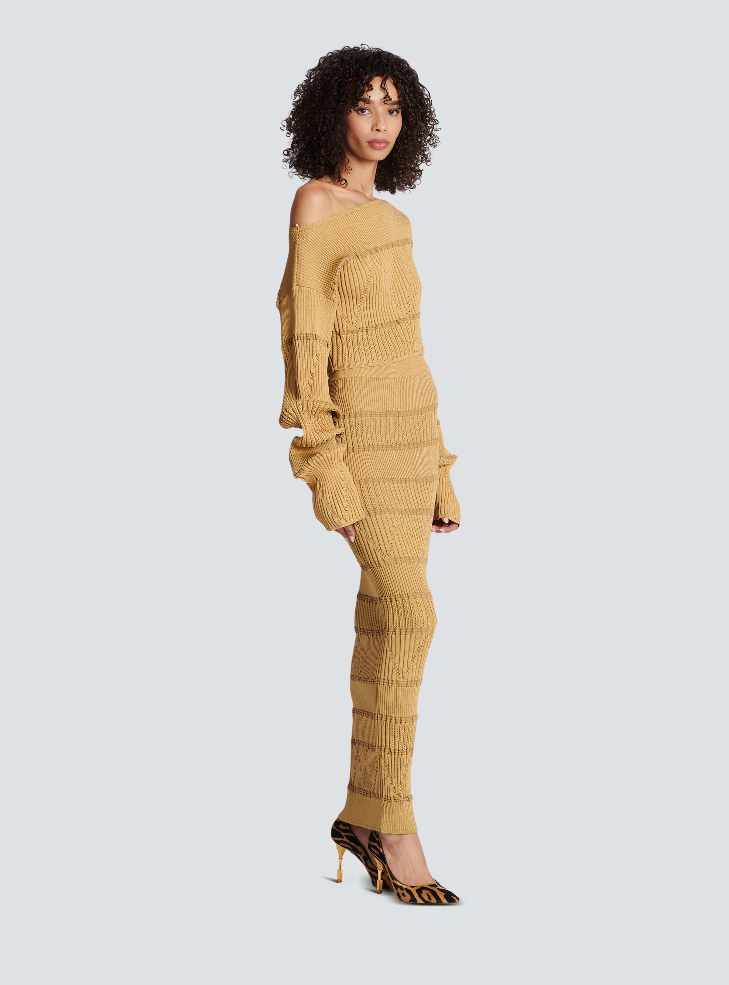 BALMAIN WOMEN'S BOAT NECK KNITTED CROPPPED SWEATER NWT - Image 3