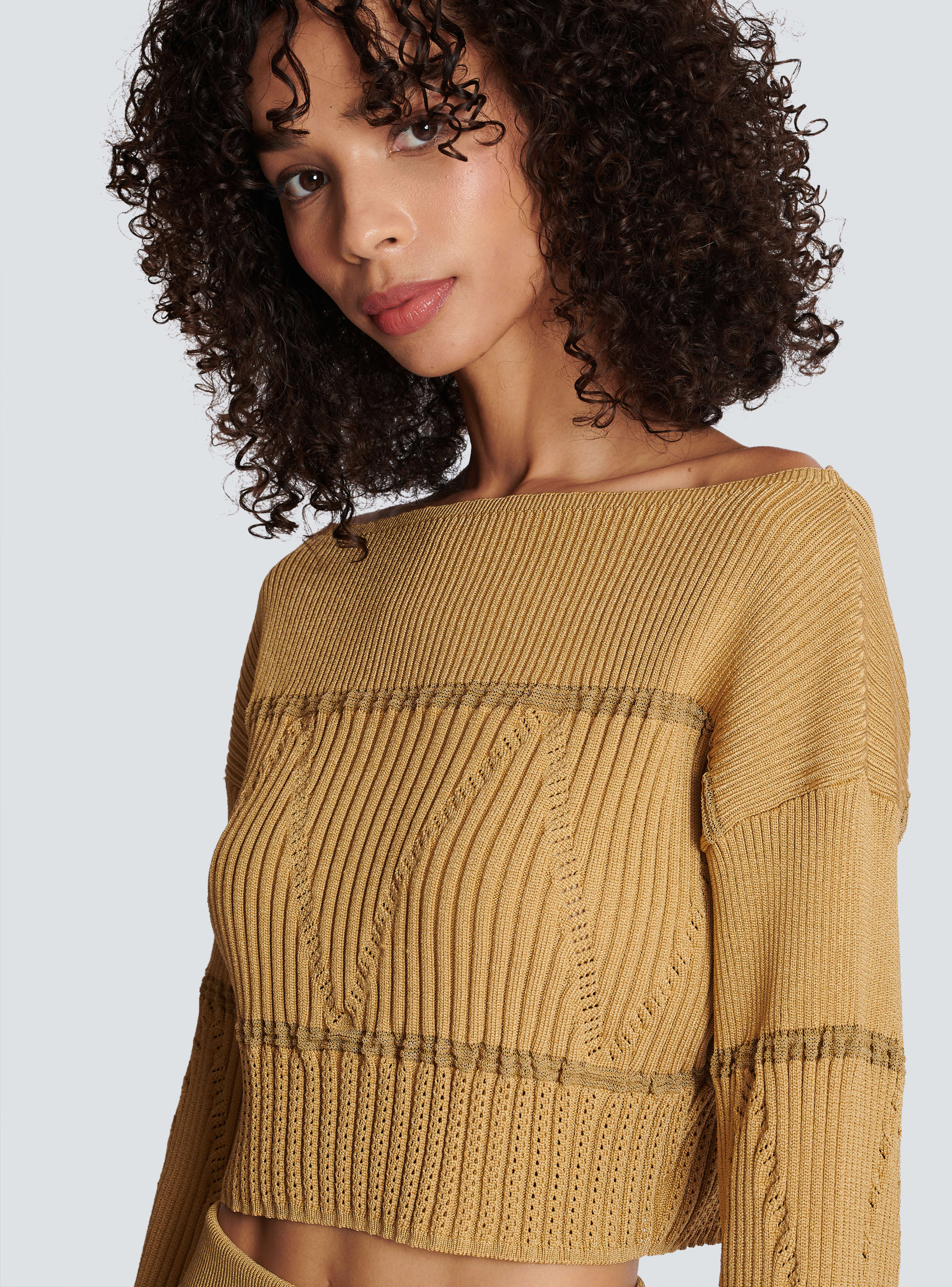 BALMAIN WOMEN'S BOAT NECK KNITTED CROPPPED SWEATER NWT - Image 5