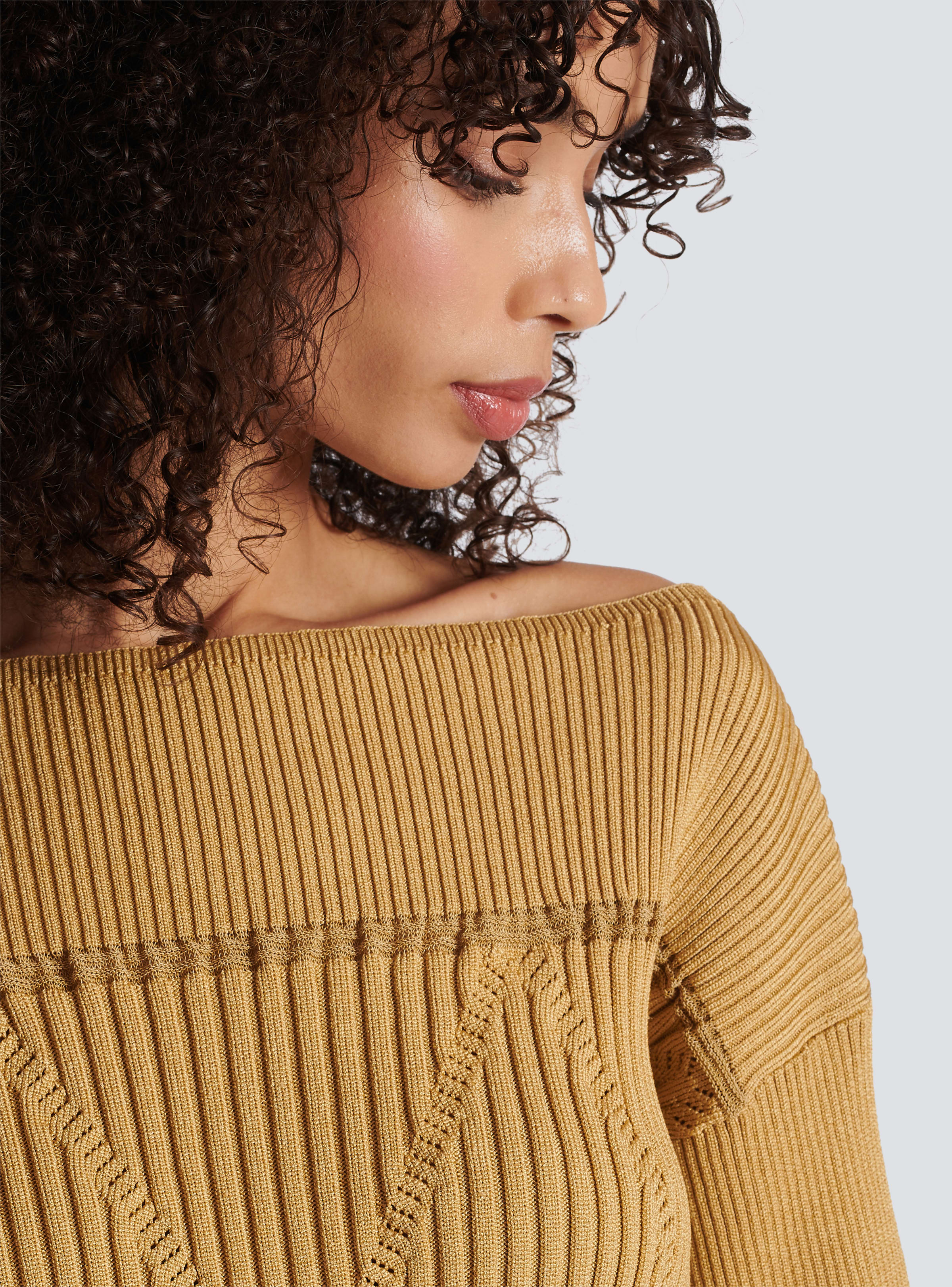 BALMAIN WOMEN'S BOAT NECK KNITTED CROPPPED SWEATER NWT - Image 6
