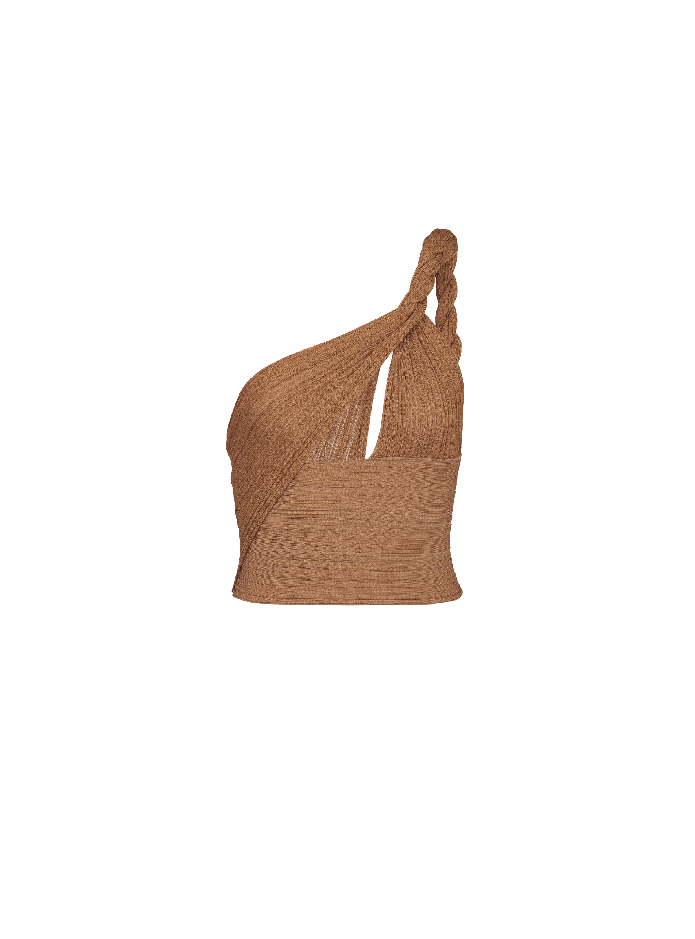 BALMAIN WOMEN'S BRAIDED ASYMMETRIC PLEATED KNIT CROP TOP NWT
