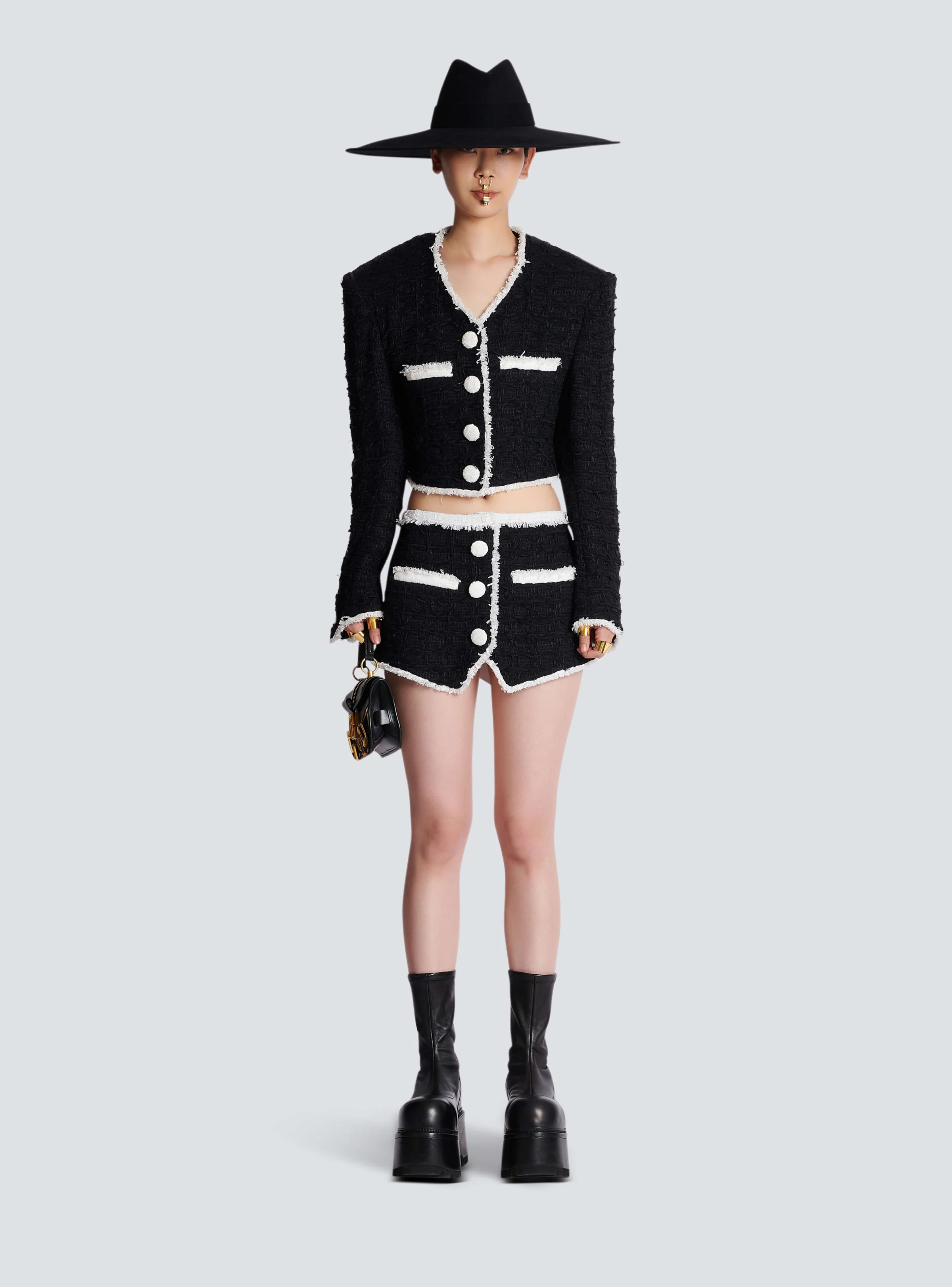 BALMAIN WOMEN'S CONTRASTED TWEED MINI SKIRT NWT - Image 2