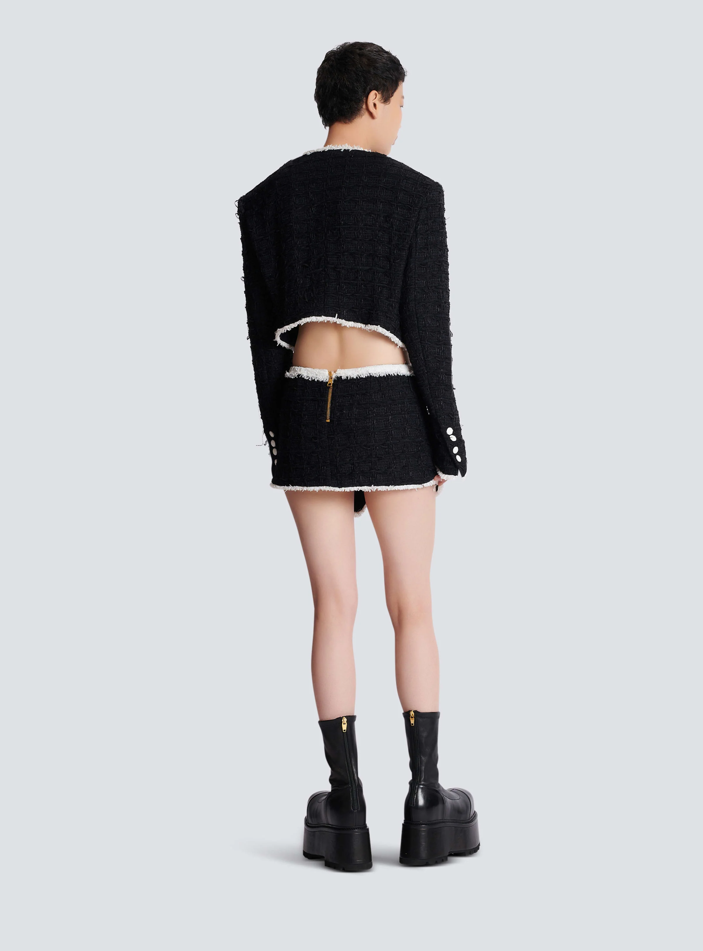 BALMAIN WOMEN'S CONTRASTED TWEED MINI SKIRT NWT - Image 4
