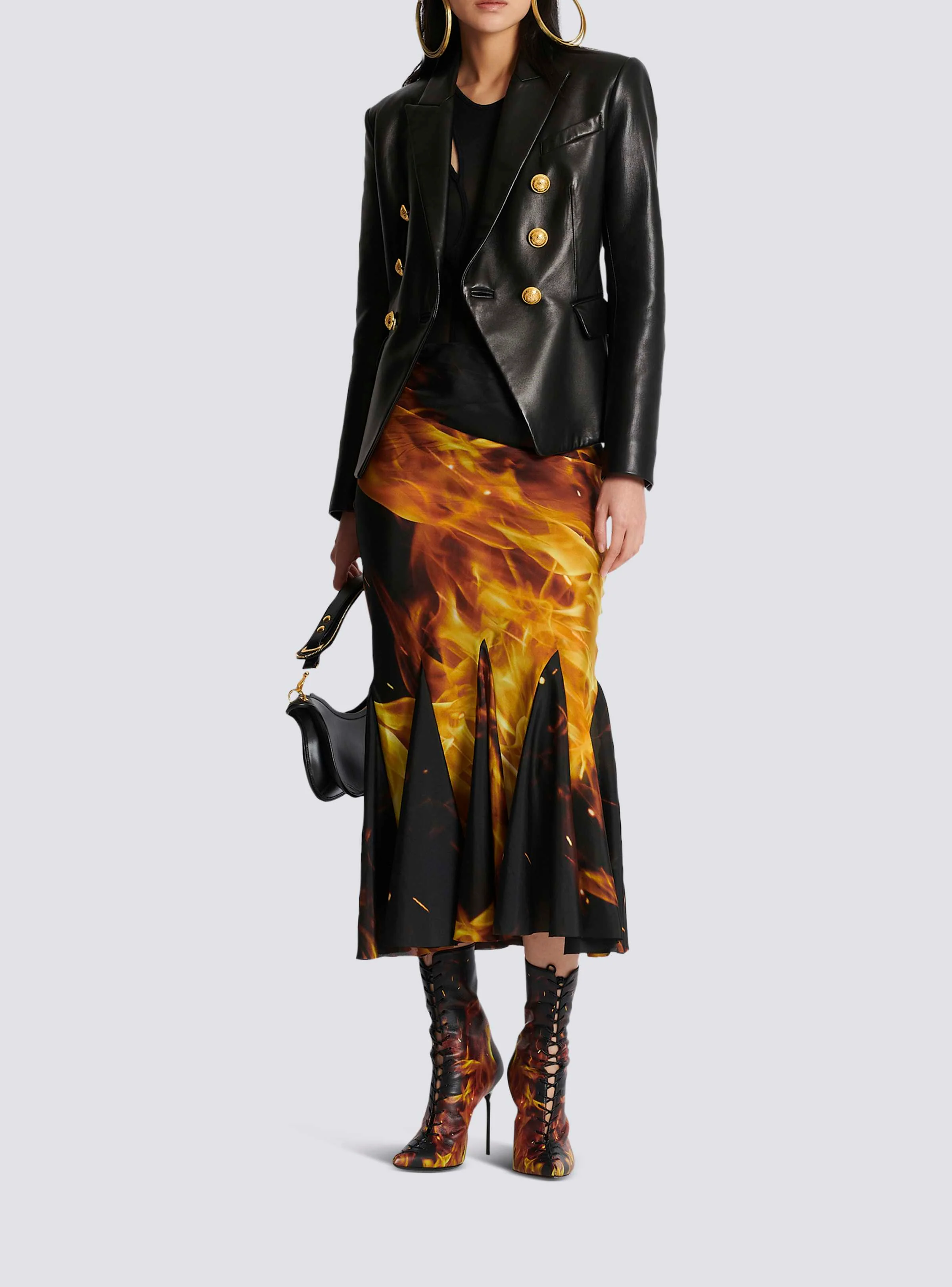 BALMAIN WOMEN'S BLACK YELLOW DRAPED FIRE PRINT SKIRT - Image 2
