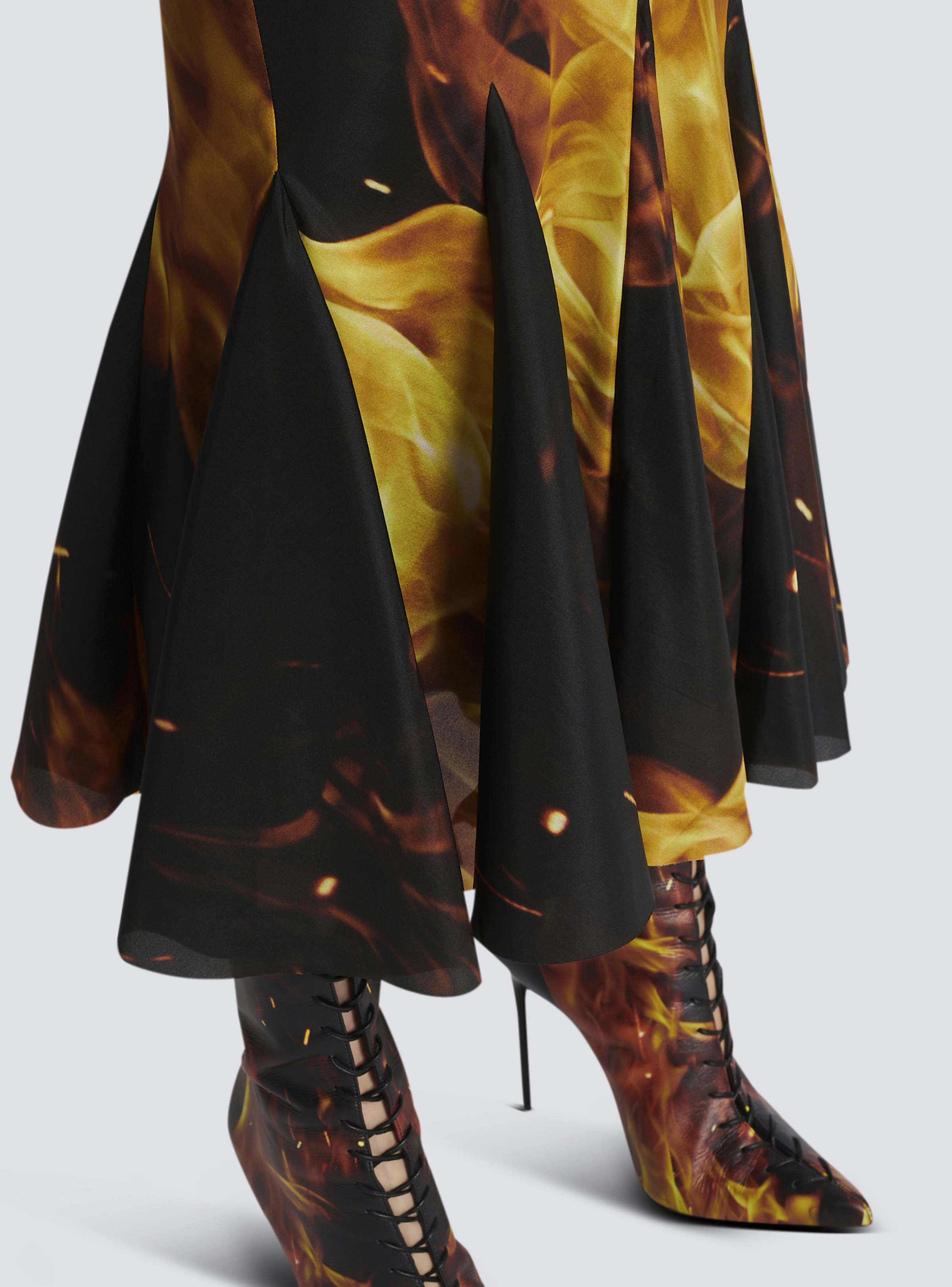 BALMAIN WOMEN'S BLACK YELLOW DRAPED FIRE PRINT SKIRT - Image 5