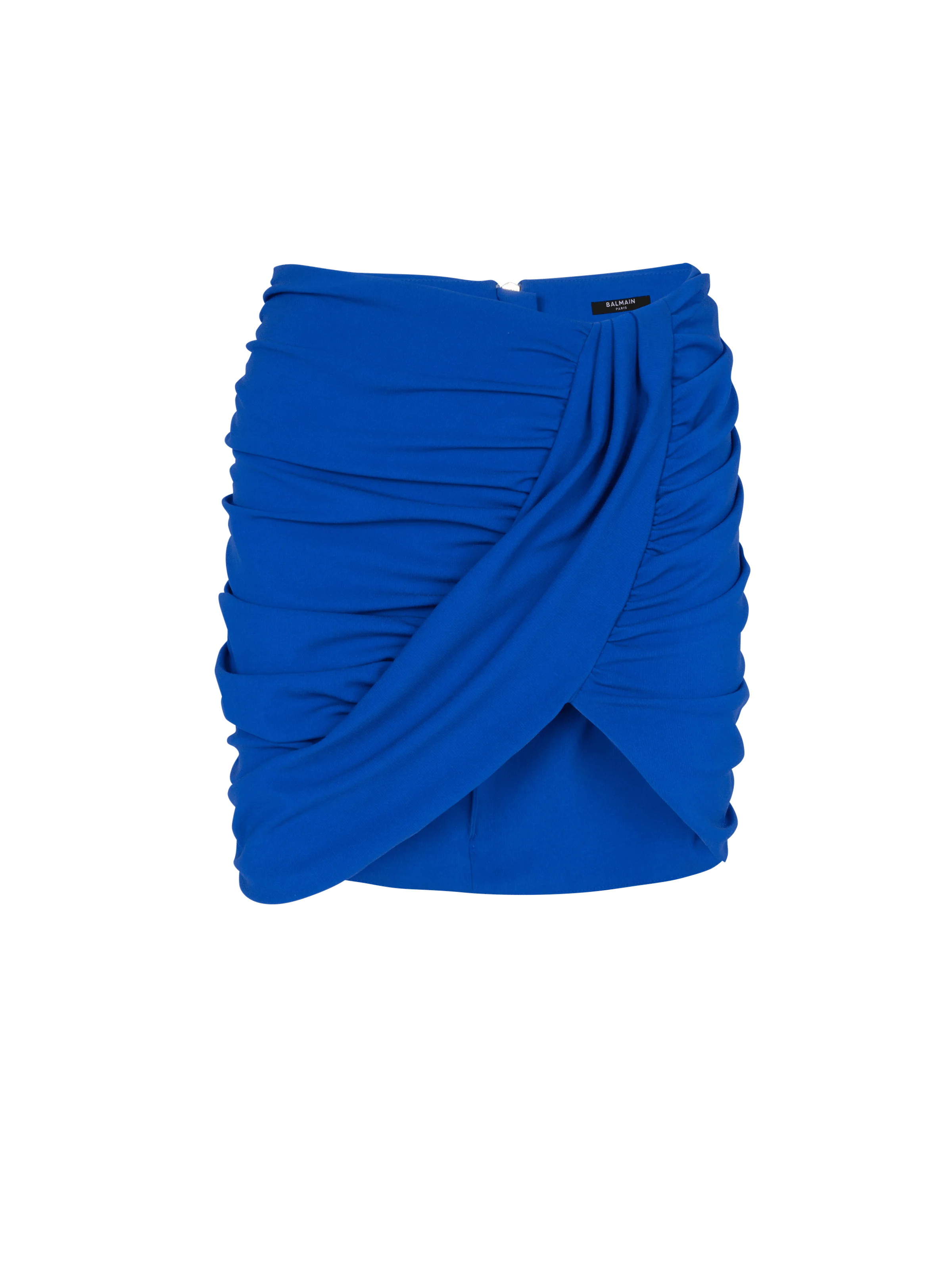 BALMAIN WOMEN'S ELECTRIC BLUE DRAPED SHORT SKIRT