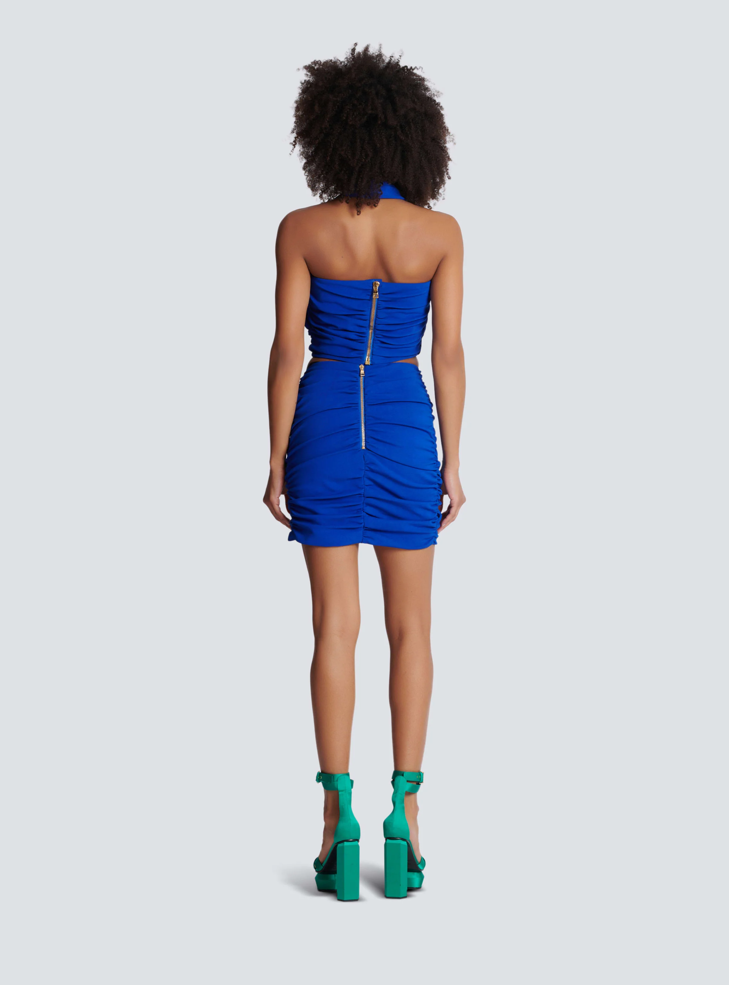BALMAIN WOMEN'S ELECTRIC BLUE DRAPED SHORT SKIRT - Image 4