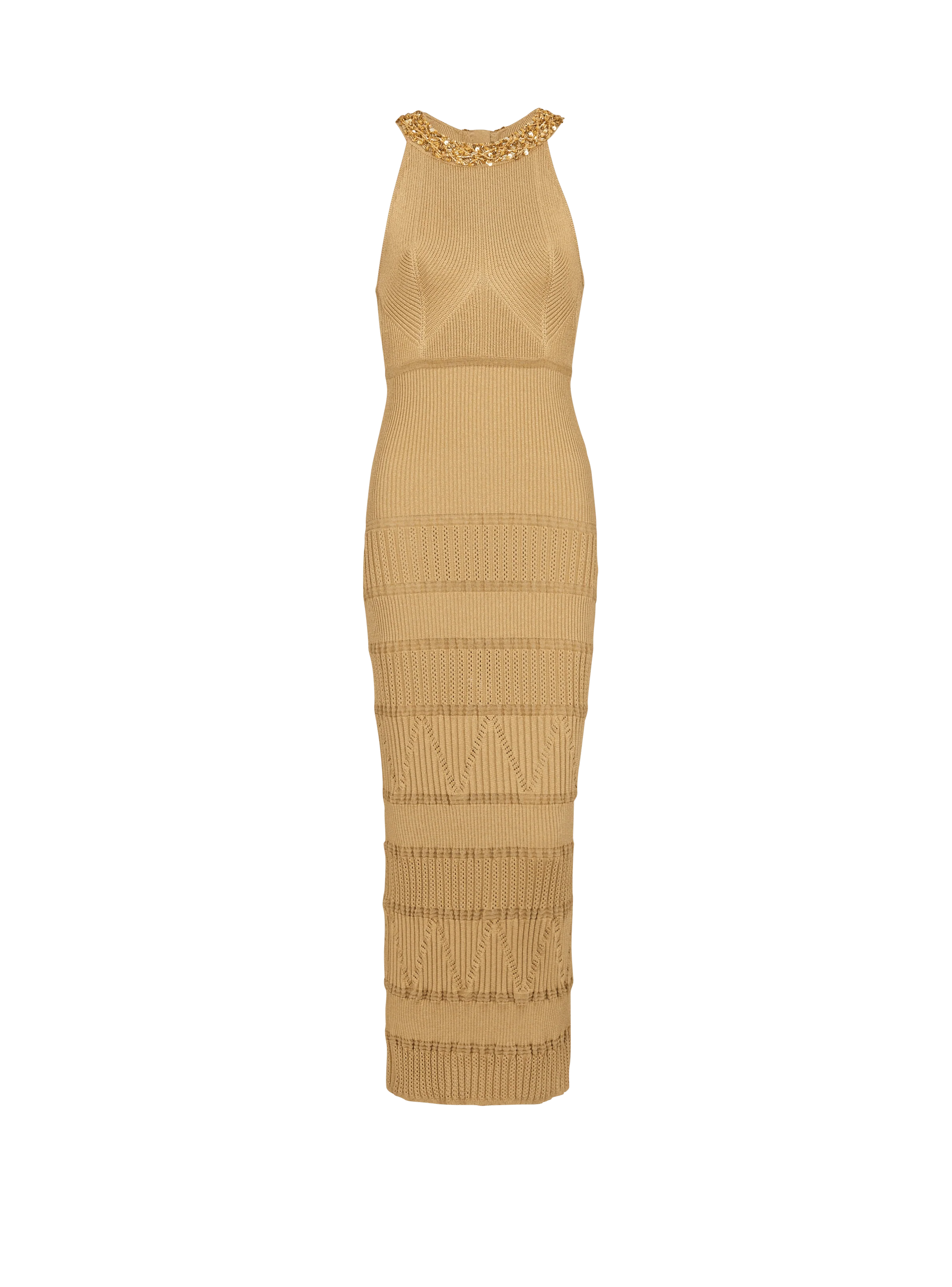 BALMAIN WOMEN'S EMBROIDERED COLLAR KNIT MIDI DRESS NWT