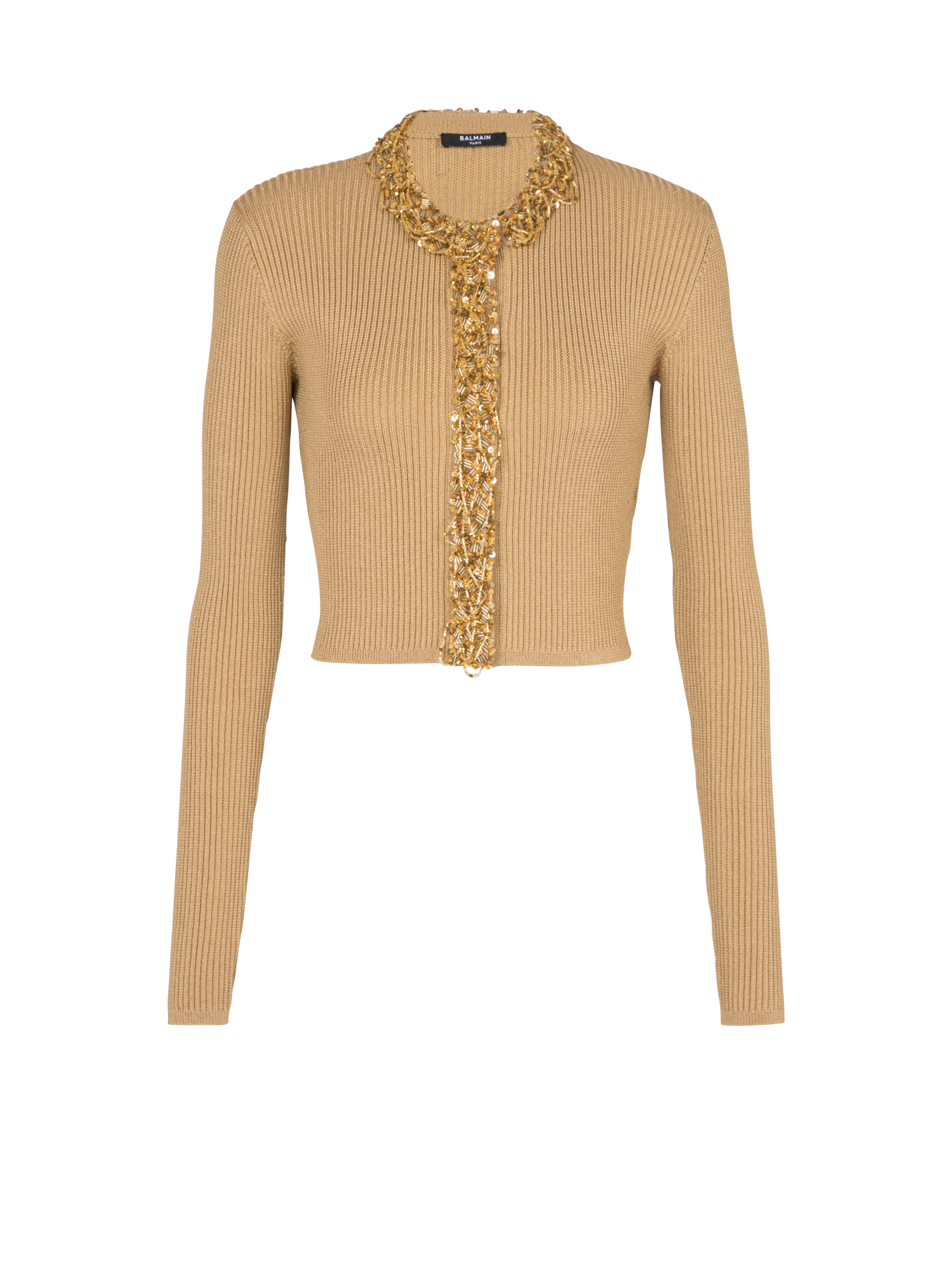 BALMAIN WOMEN'S EMBROIDERED KNIT CROPPED CARDIGAN NWT