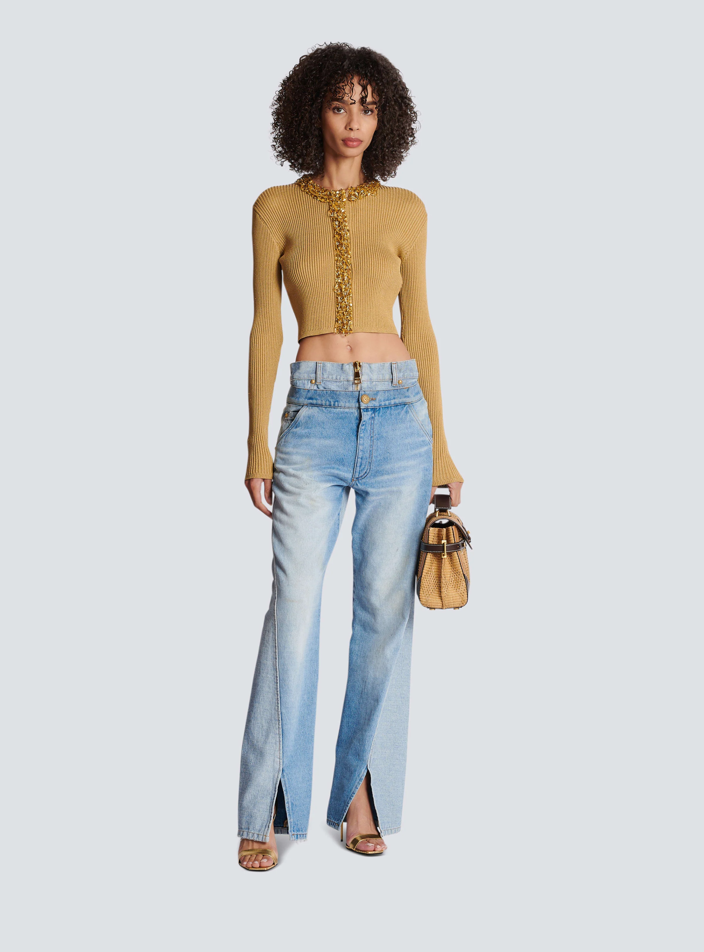 BALMAIN WOMEN'S EMBROIDERED KNIT CROPPED CARDIGAN NWT - Image 2