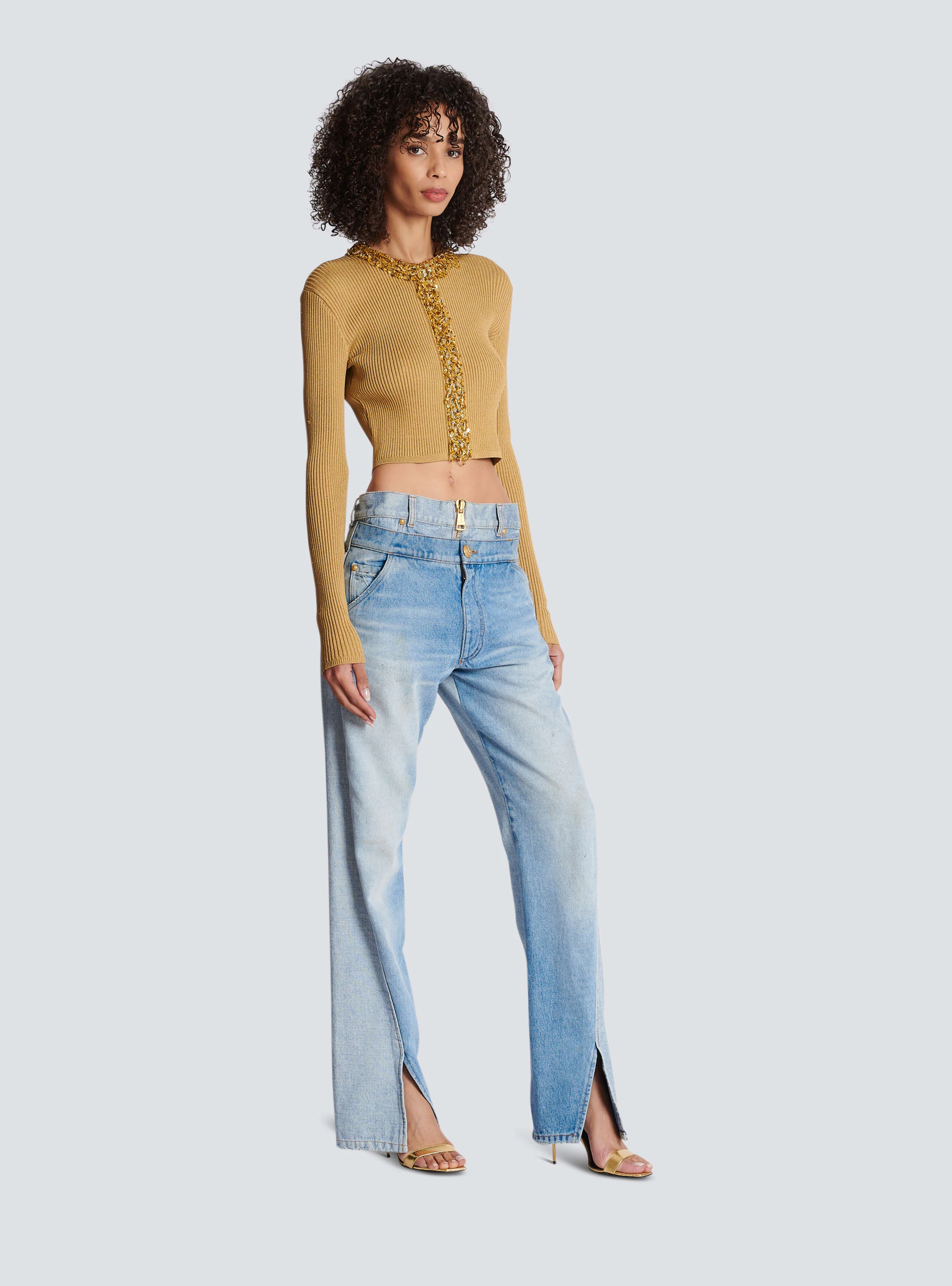 BALMAIN WOMEN'S EMBROIDERED KNIT CROPPED CARDIGAN NWT - Image 3