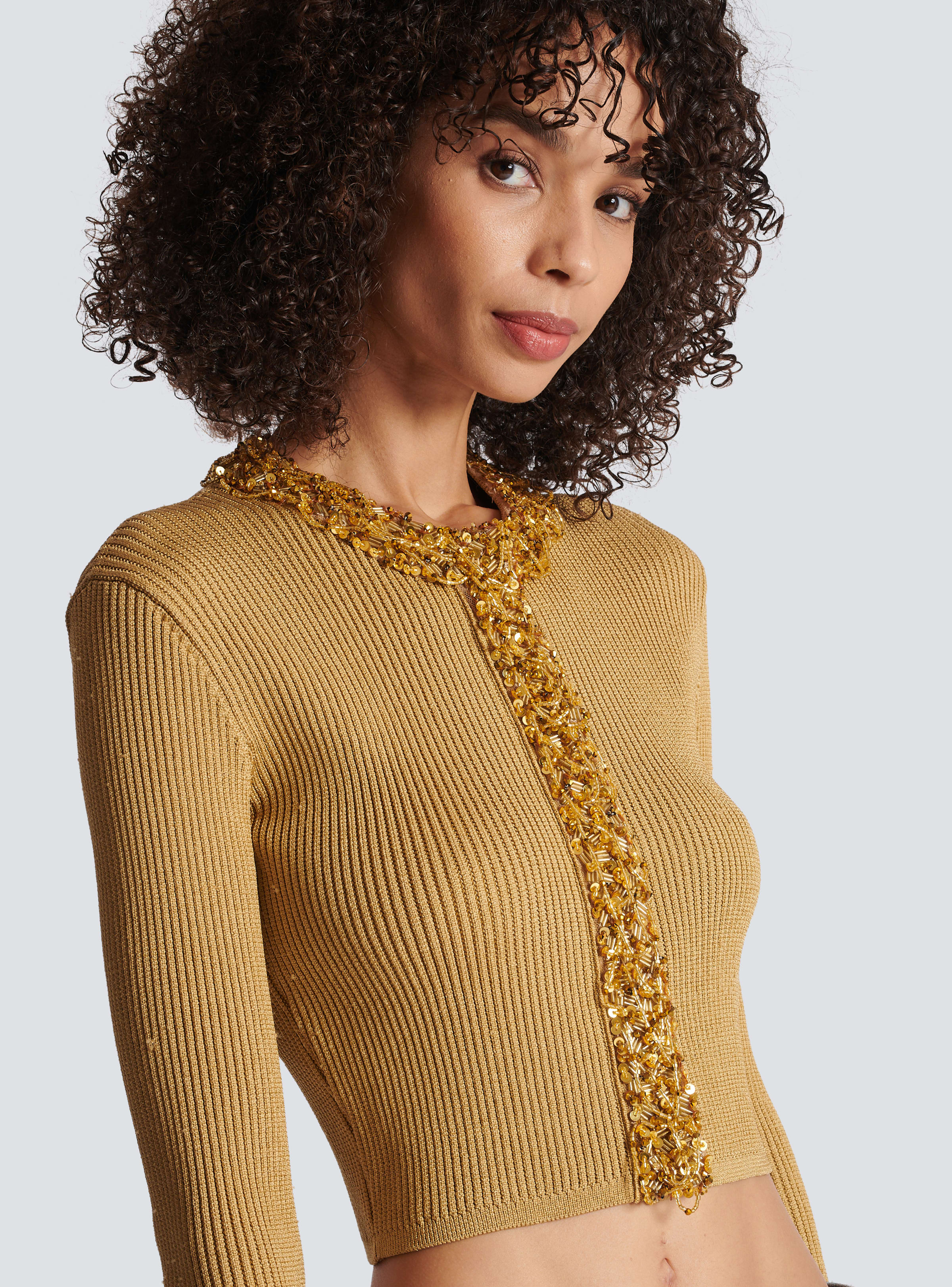 BALMAIN WOMEN'S EMBROIDERED KNIT CROPPED CARDIGAN NWT - Image 5