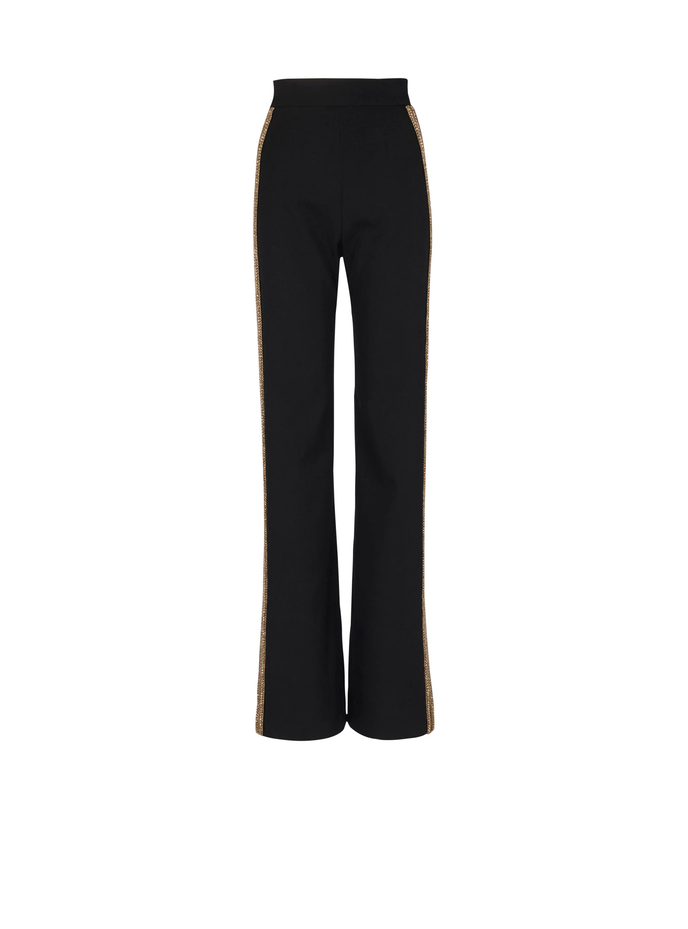 BALMAIN WOMEN'S BLACK GOLD EMBROIDERED WIDE-LEG TROUSERS