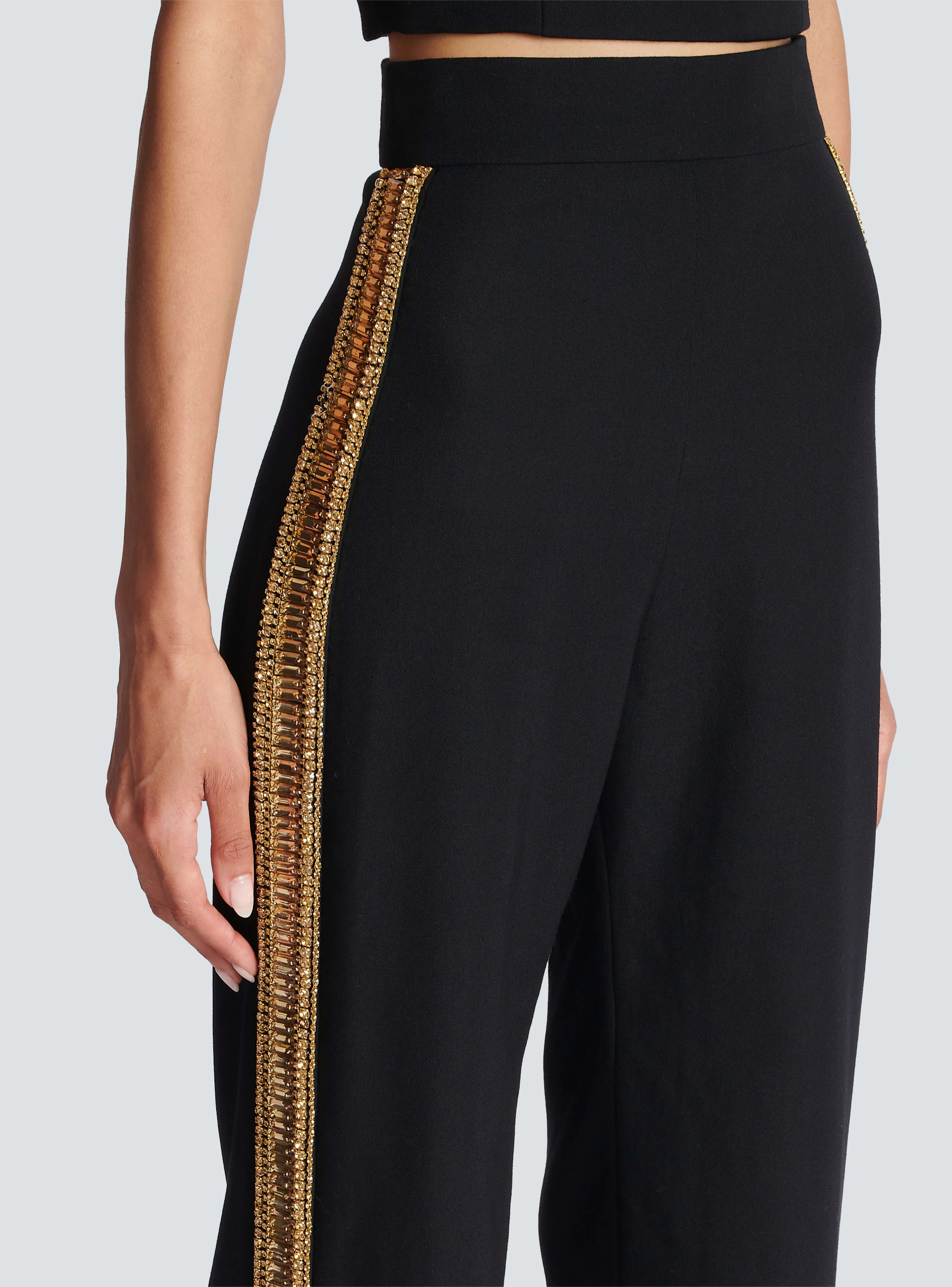 BALMAIN WOMEN'S BLACK GOLD EMBROIDERED WIDE-LEG TROUSERS - Image 6
