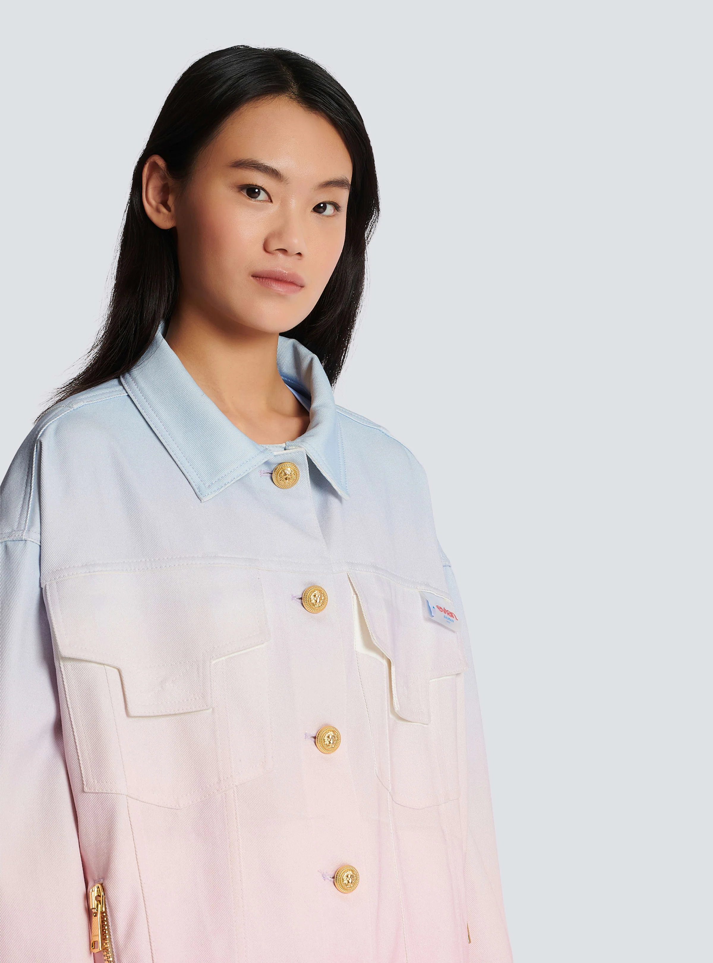 BALMAIN WOMEN'S EVIAN GRADIENT DENIM OVERSIZE JACKET NWT - Image 5