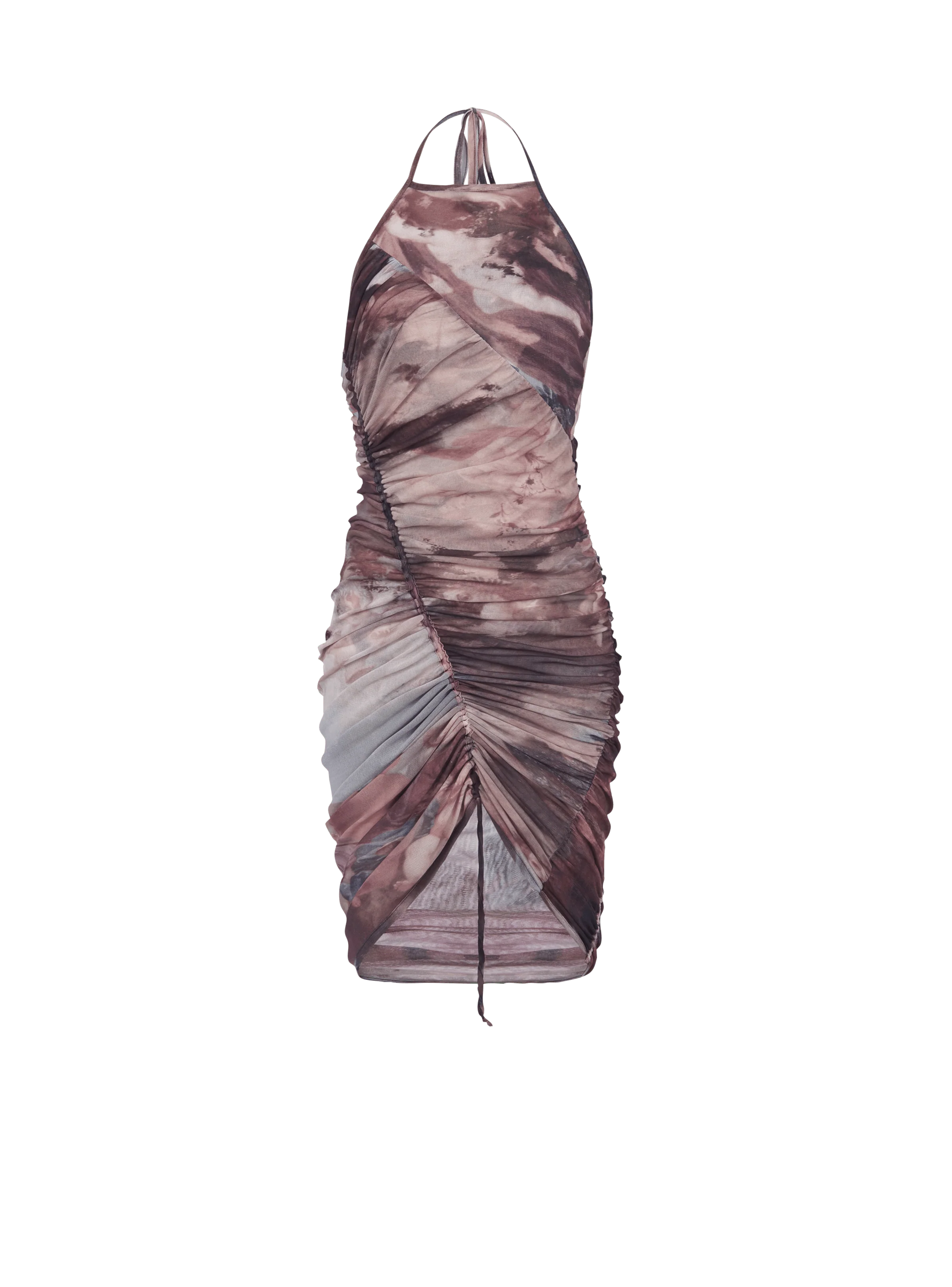 BALMAIN WOMEN'S GATHERED PASTEL PRINT TULLE SHORT DRESS NWT