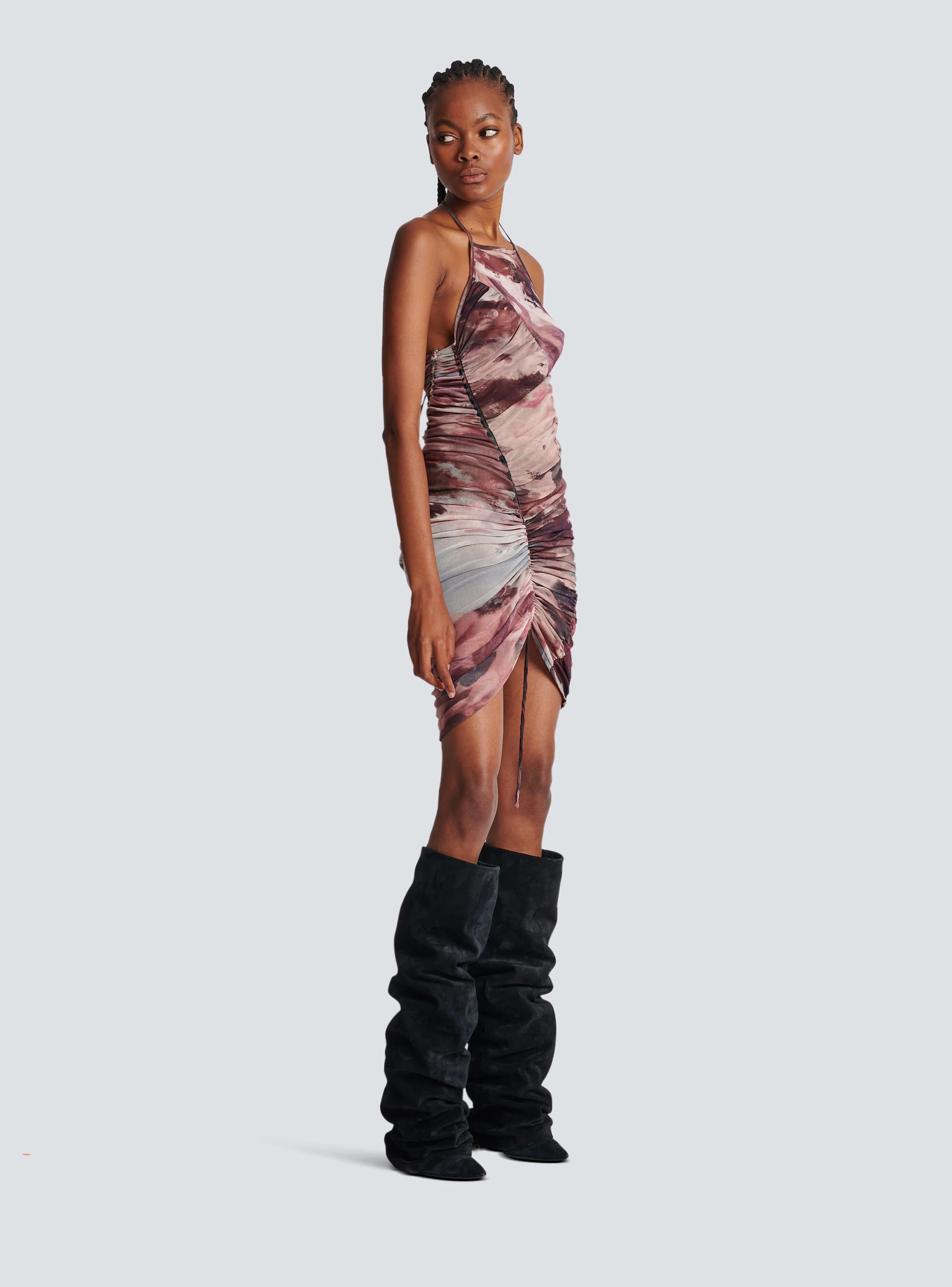 BALMAIN WOMEN'S GATHERED PASTEL PRINT TULLE SHORT DRESS NWT - Image 3