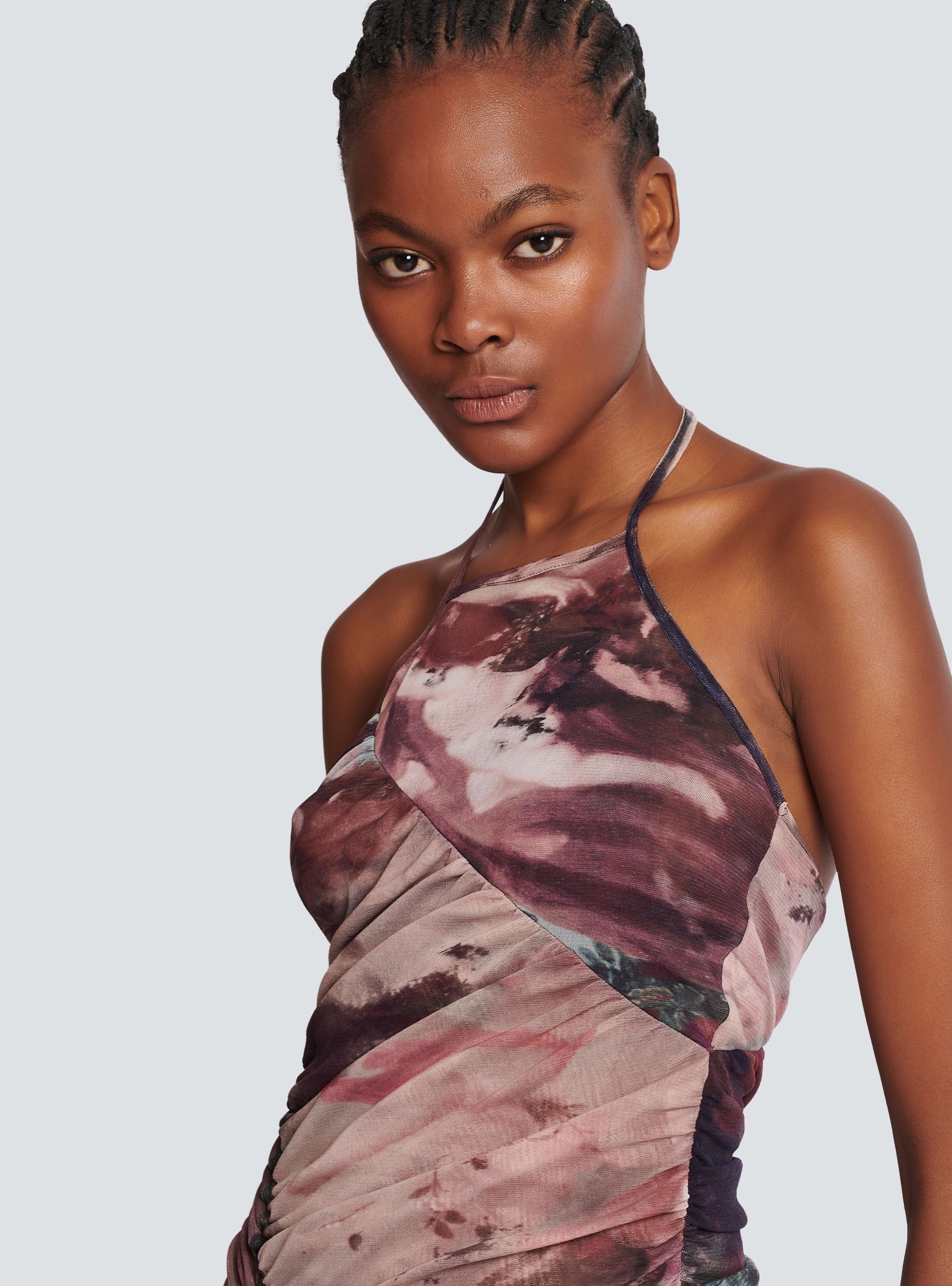 BALMAIN WOMEN'S GATHERED PASTEL PRINT TULLE SHORT DRESS NWT - Image 5