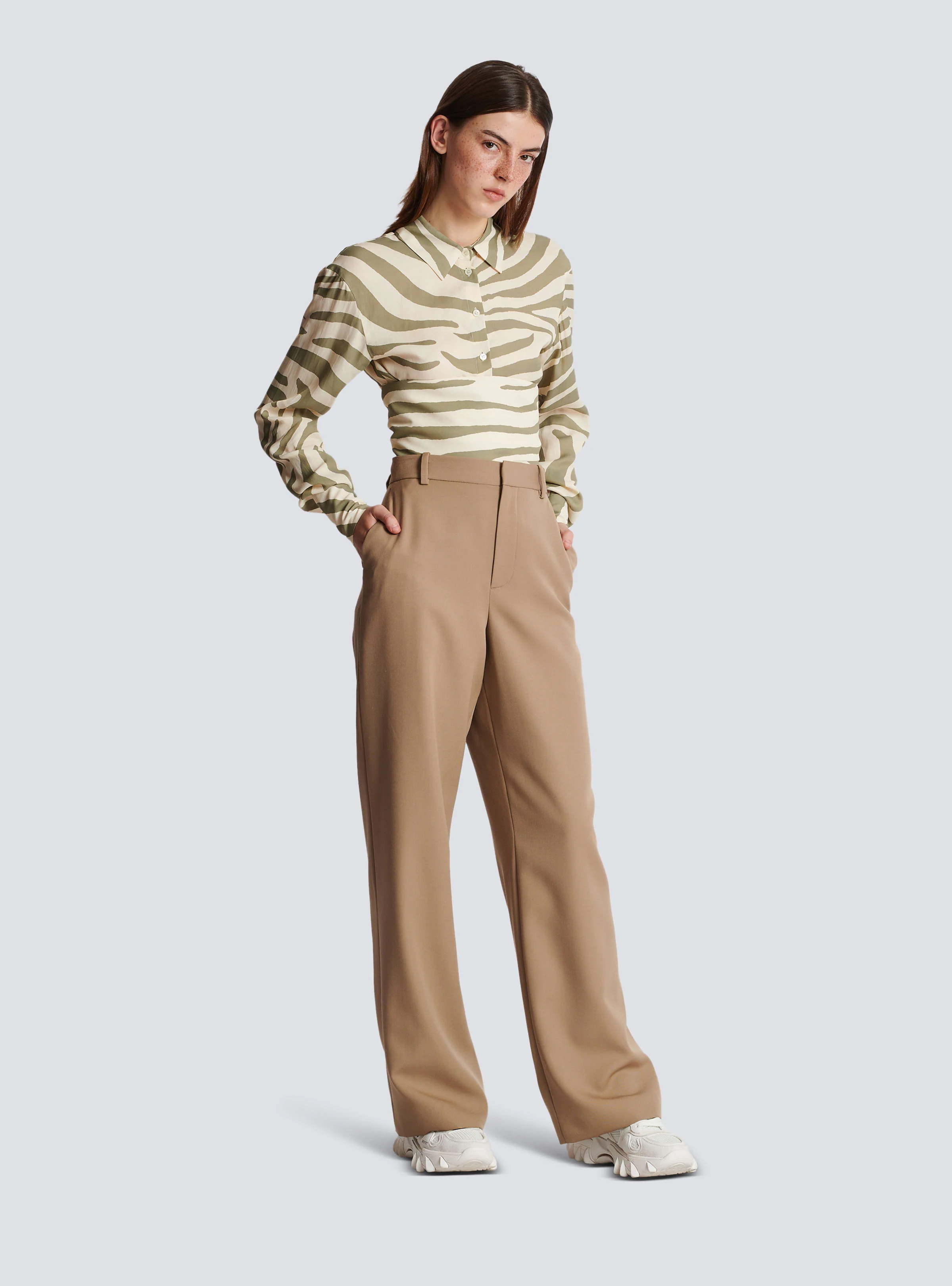 BALMAIN WOMEN'S GRAIN DE POUDRE WIDE LEG PANTS NWT - Image 3
