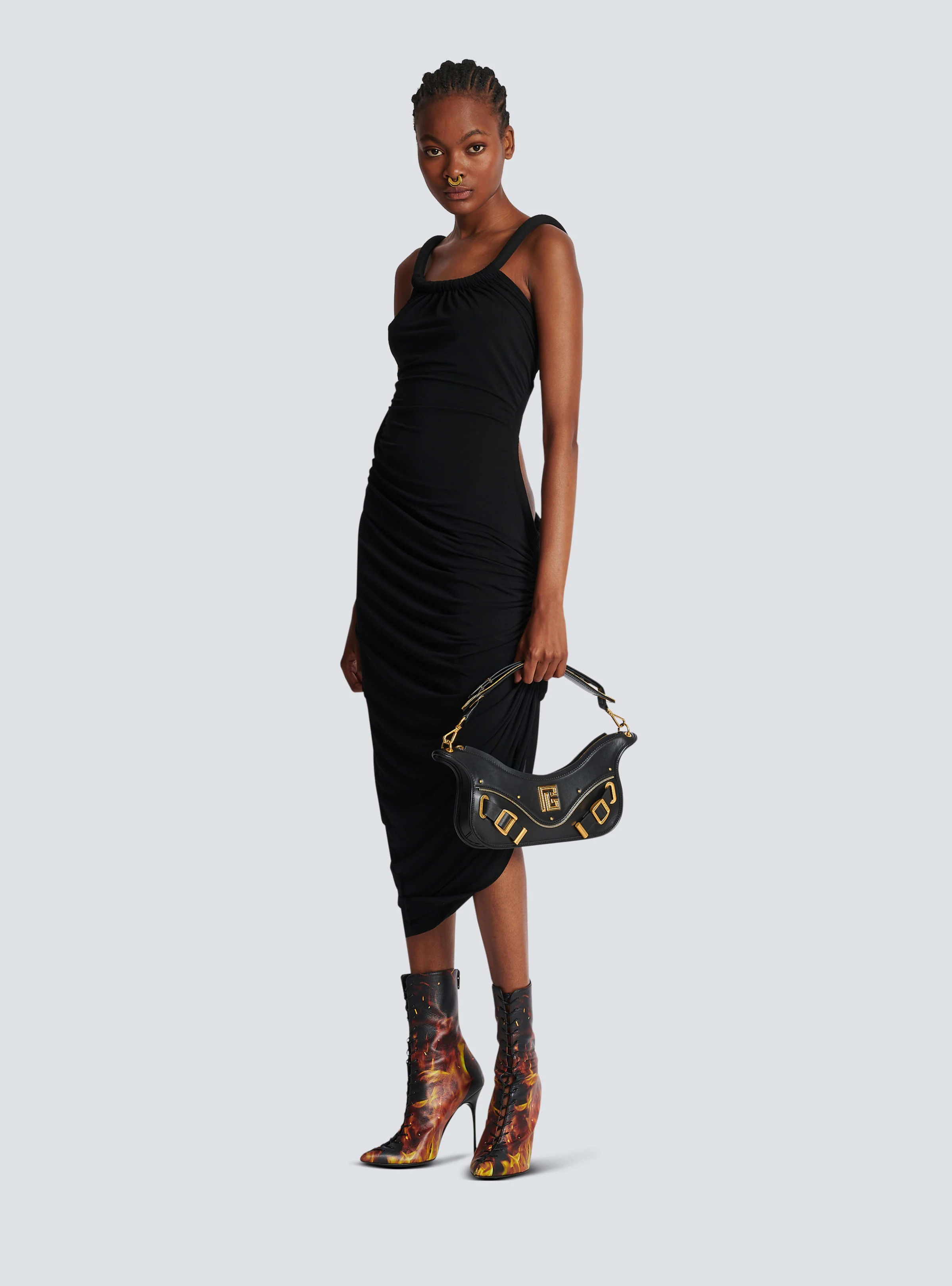 BALMAIN WOMEN'S HALTER DRAPED JERSEY SHORT DRESS NWT - Image 2