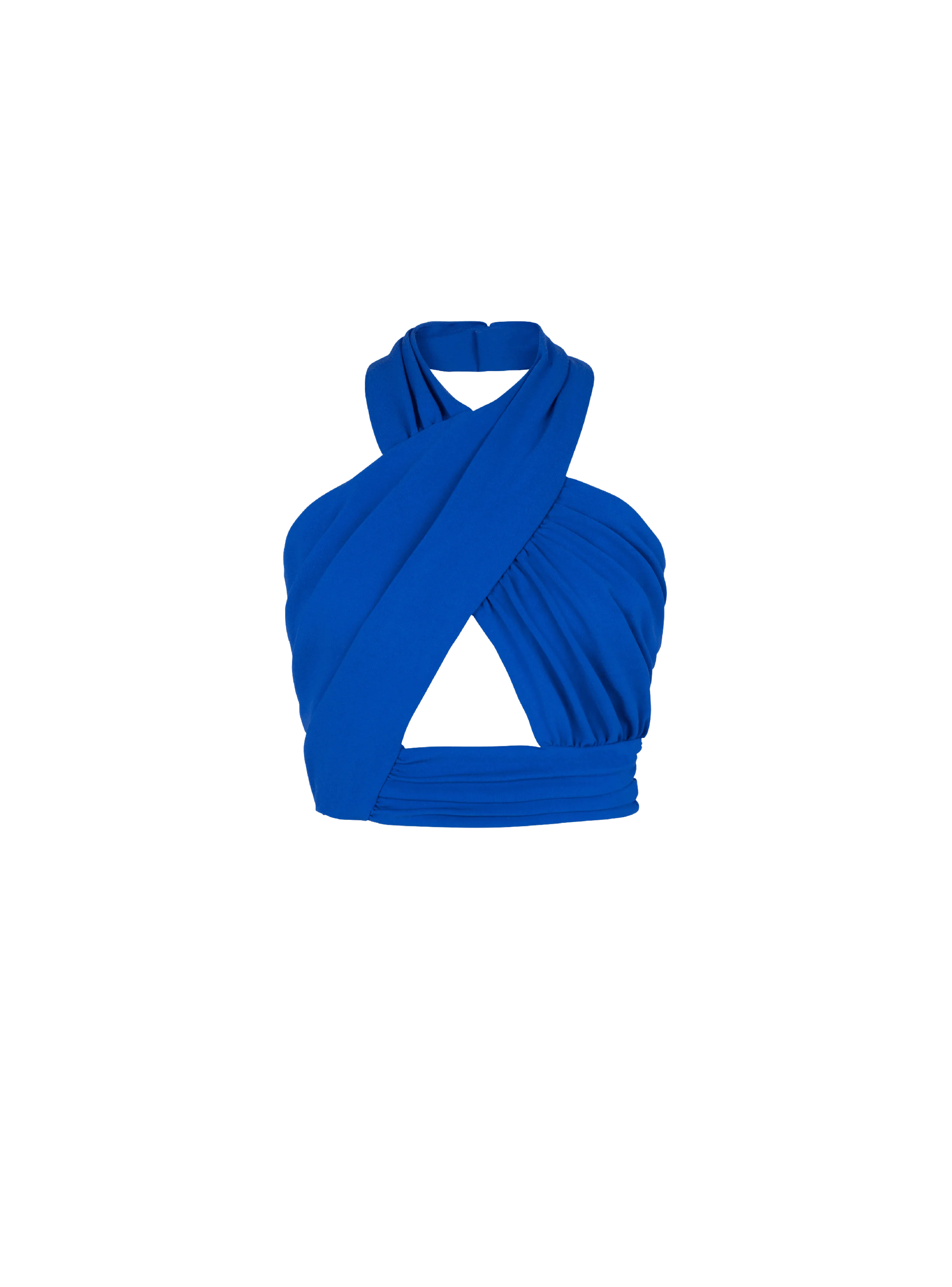 BALMAIN WOMEN'S ELECTRIC BLUE DRAPED HALTERNECK CROPPED TOP