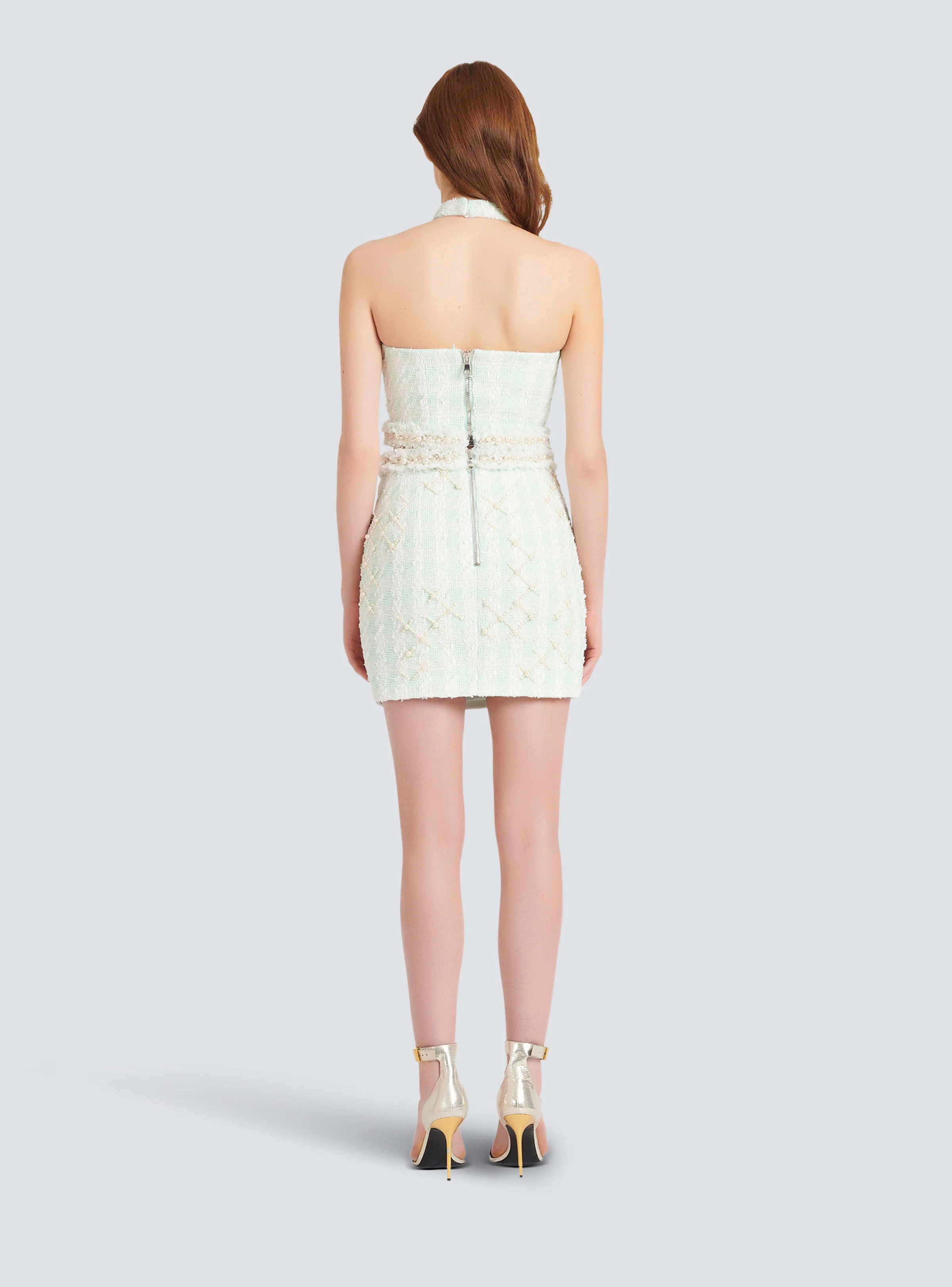 BALMAIN WOMEN'S HALTERNECK EMBROIDERED TWEED CROP TOP NWT - Image 4