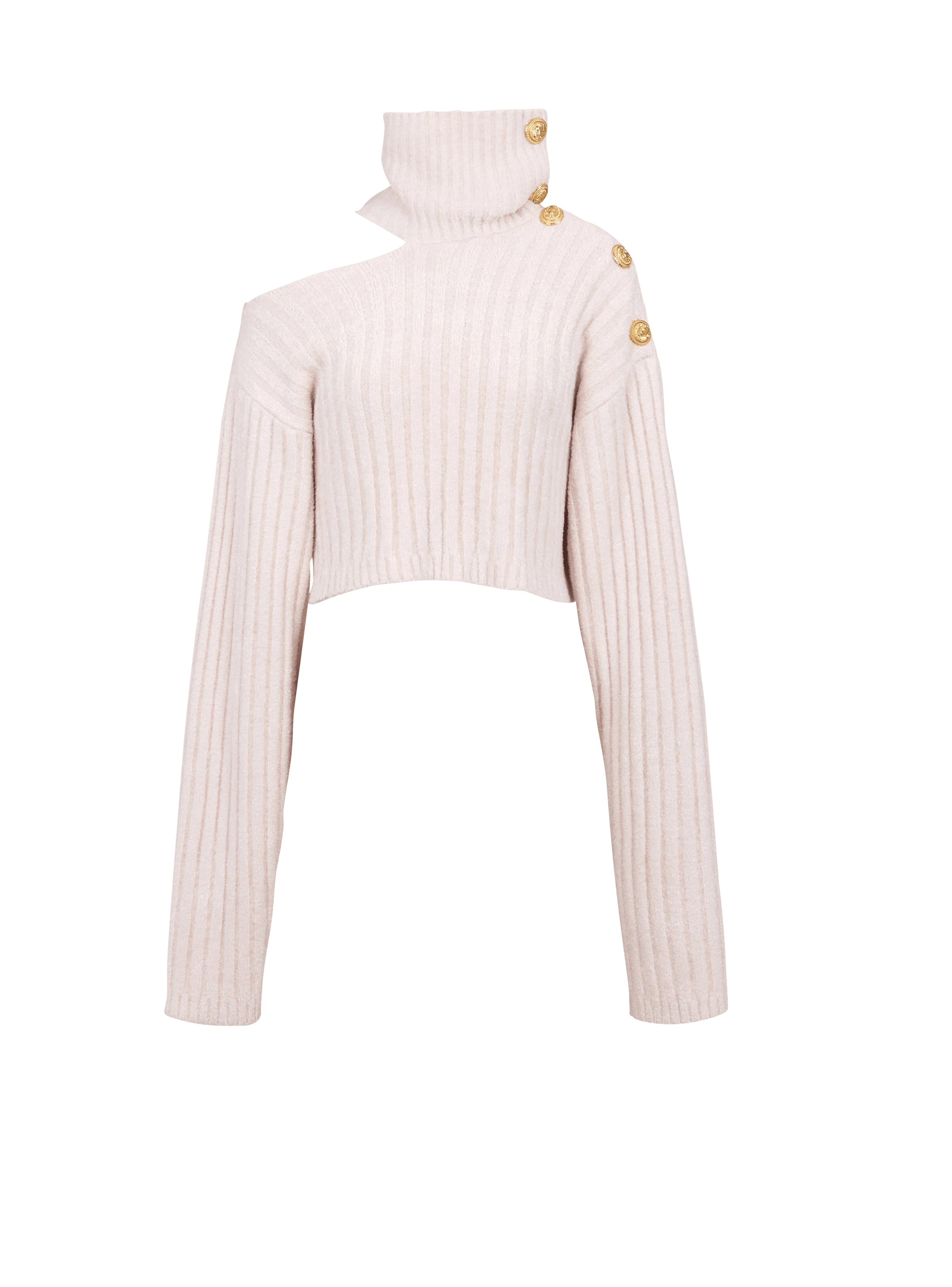 BALMAIN WOMEN'S PINK RIBBED VELVET CROPPED PULLOVER