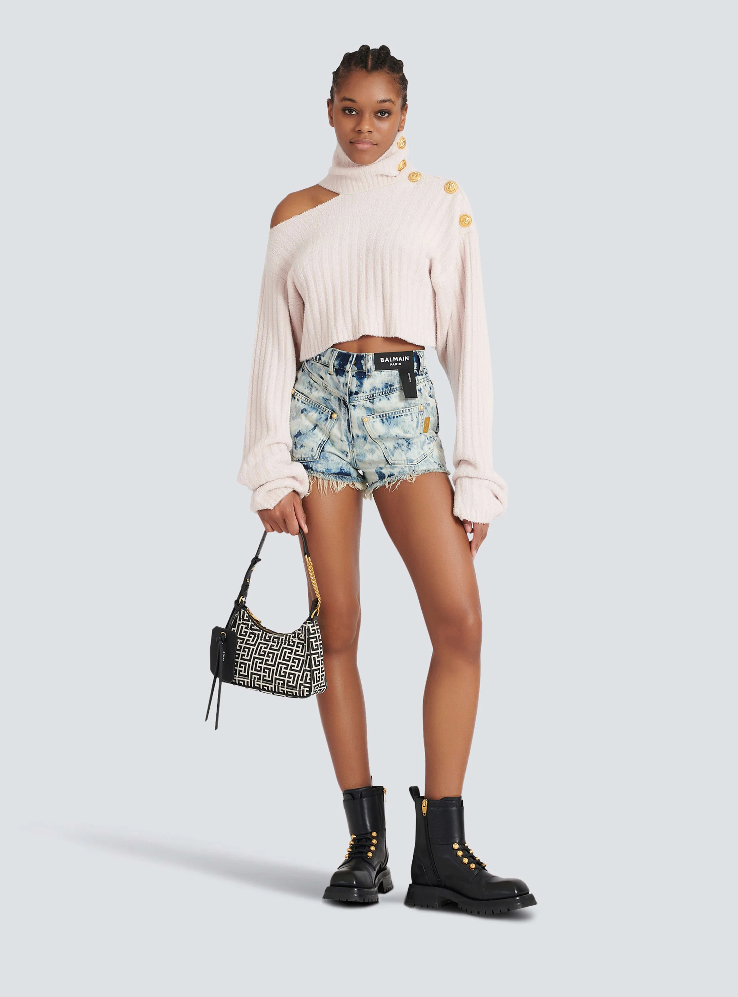 BALMAIN WOMEN'S PINK RIBBED VELVET CROPPED PULLOVER - Image 2