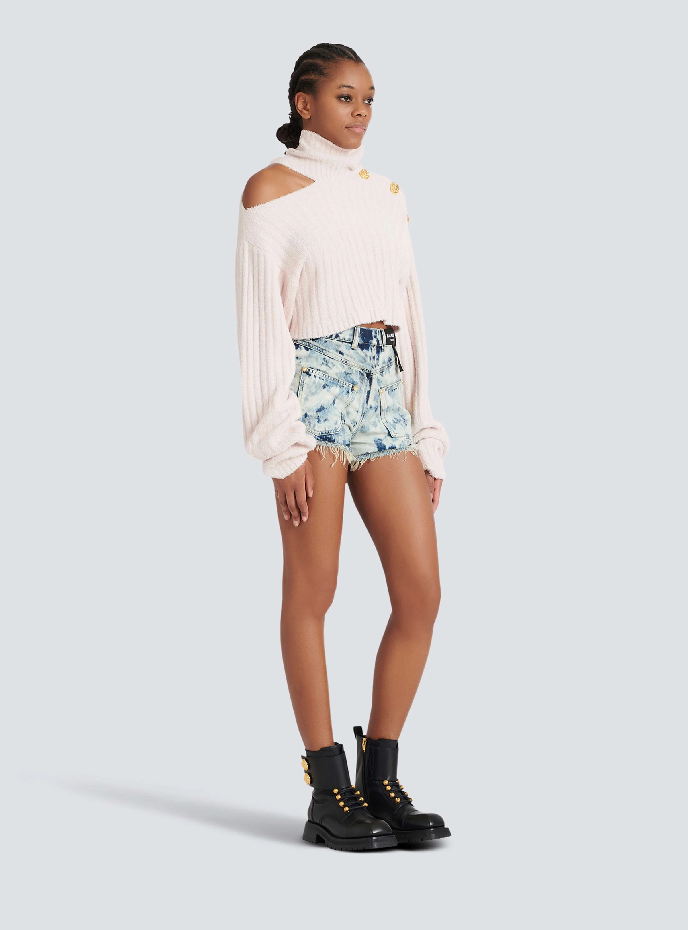 BALMAIN WOMEN'S PINK RIBBED VELVET CROPPED PULLOVER - Image 3