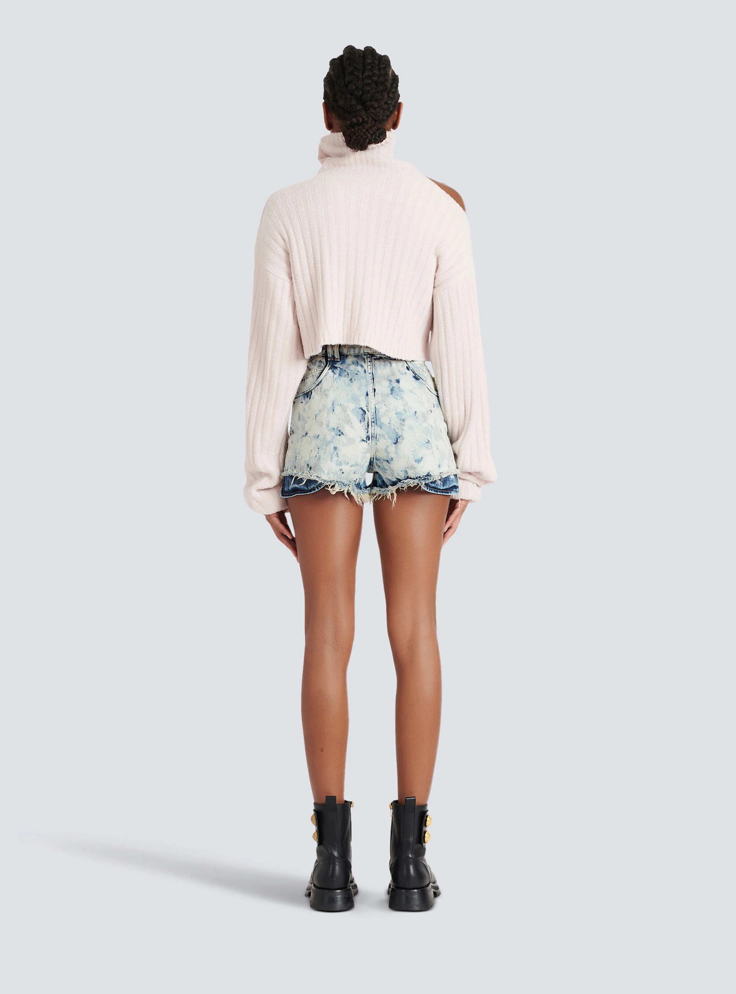 BALMAIN WOMEN'S PINK RIBBED VELVET CROPPED PULLOVER - Image 4