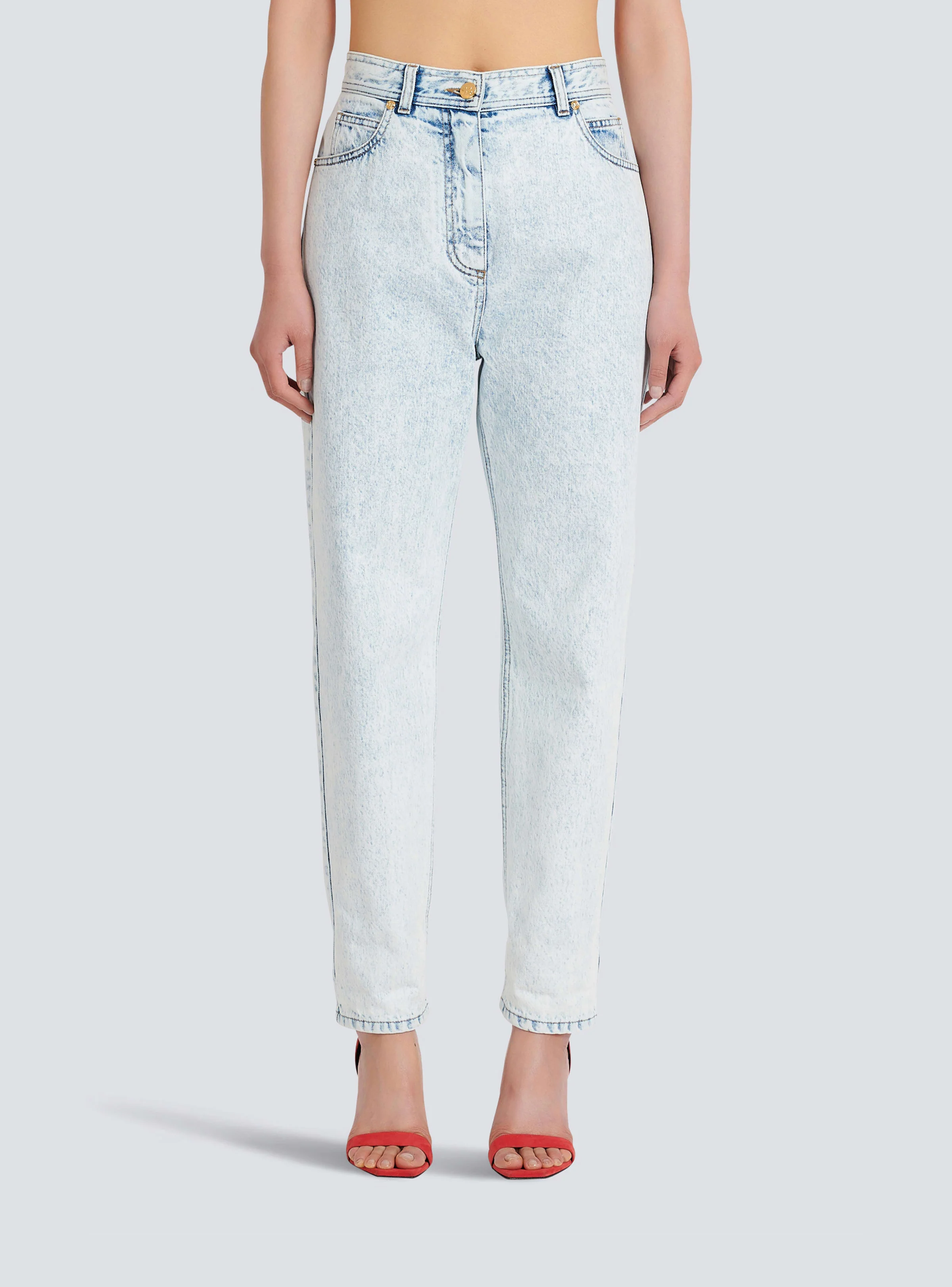 BALMAIN WOMEN'S HIGH WAIST BLUE DENIM BOYFRIEND JEANS NWT - Image 6