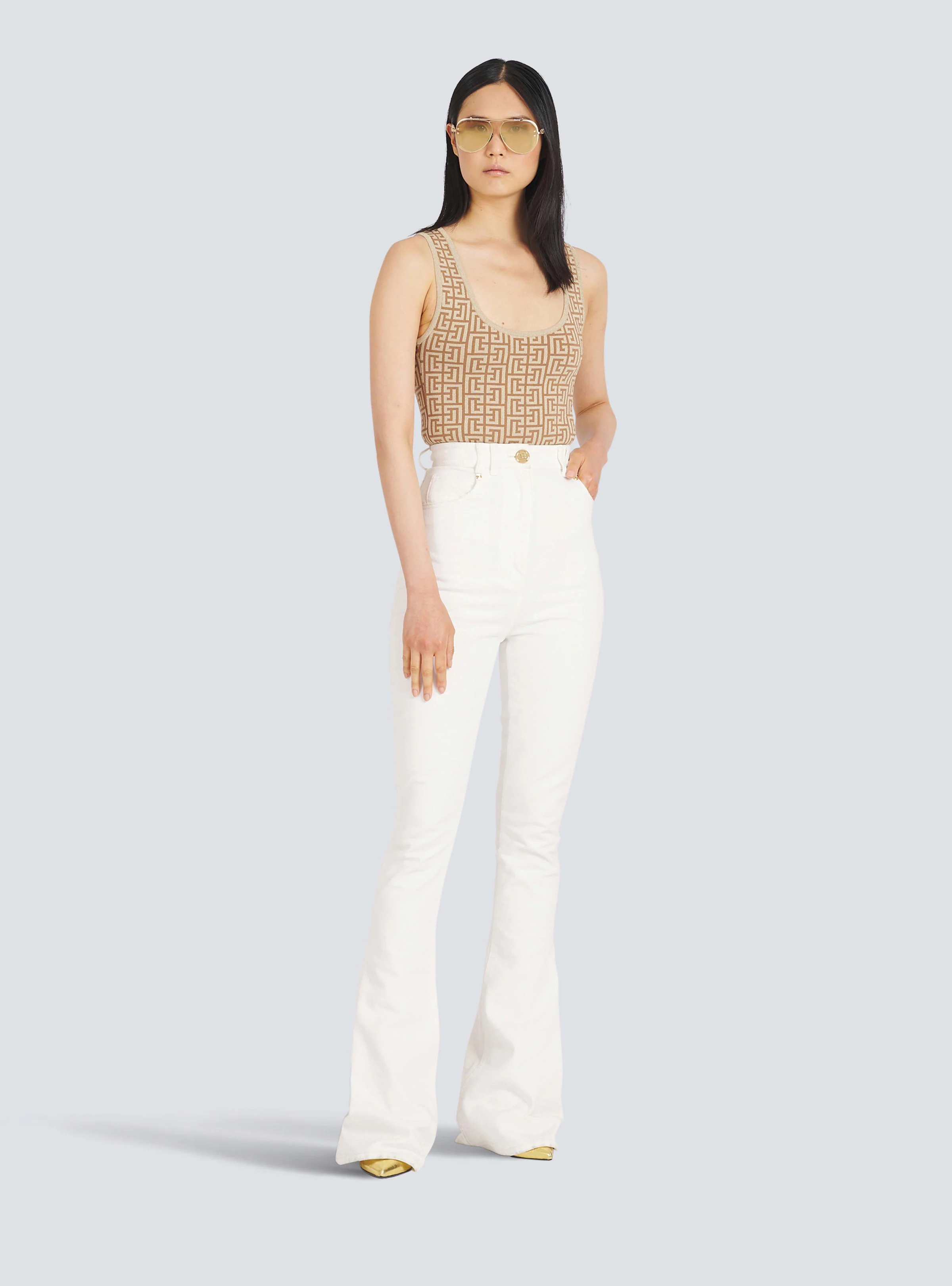 BALMAIN WOMEN'S WHITE HIGH WAIST BOOTCUT JEANS - Image 2