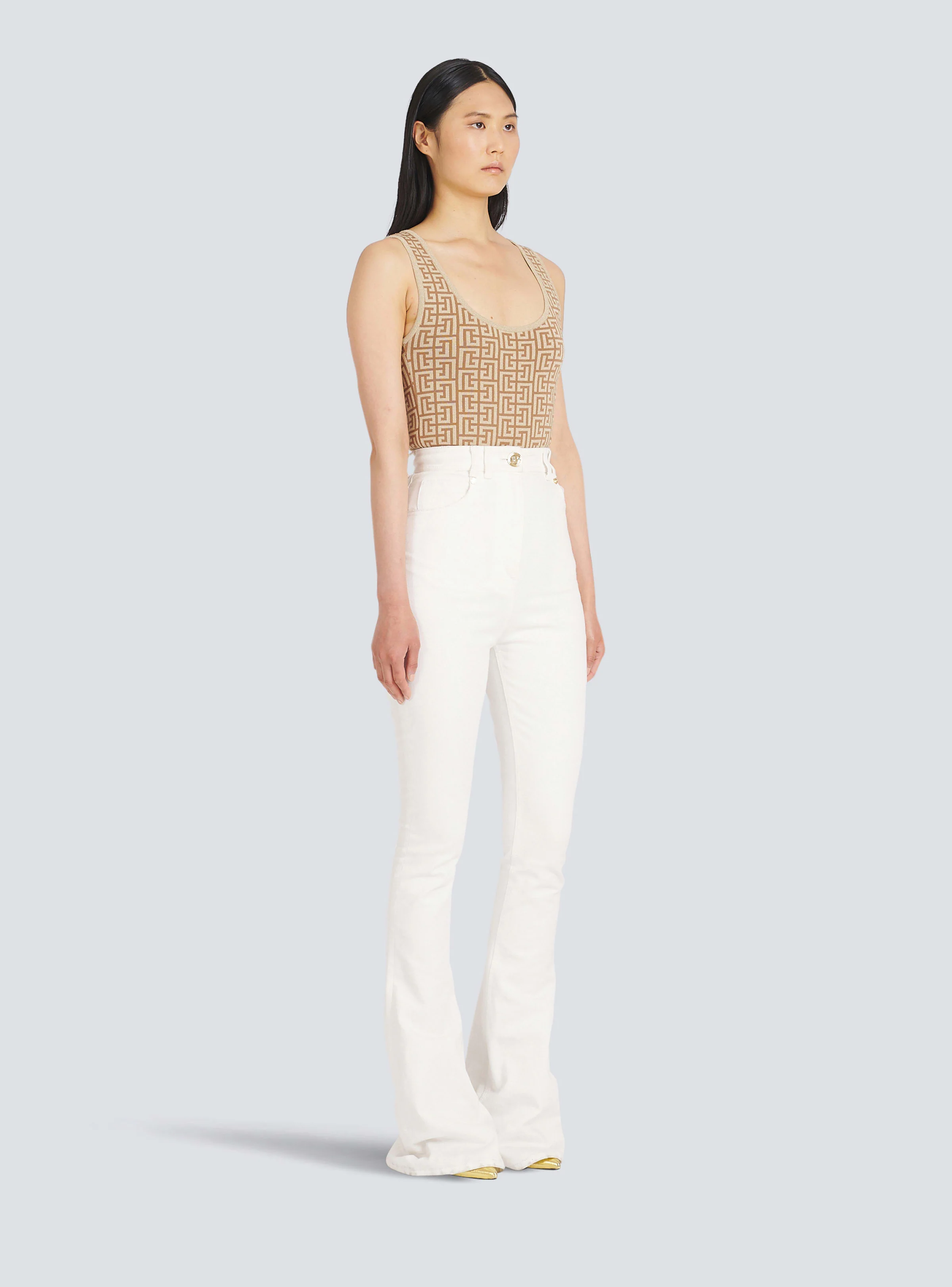 BALMAIN WOMEN'S WHITE HIGH WAIST BOOTCUT JEANS - Image 3