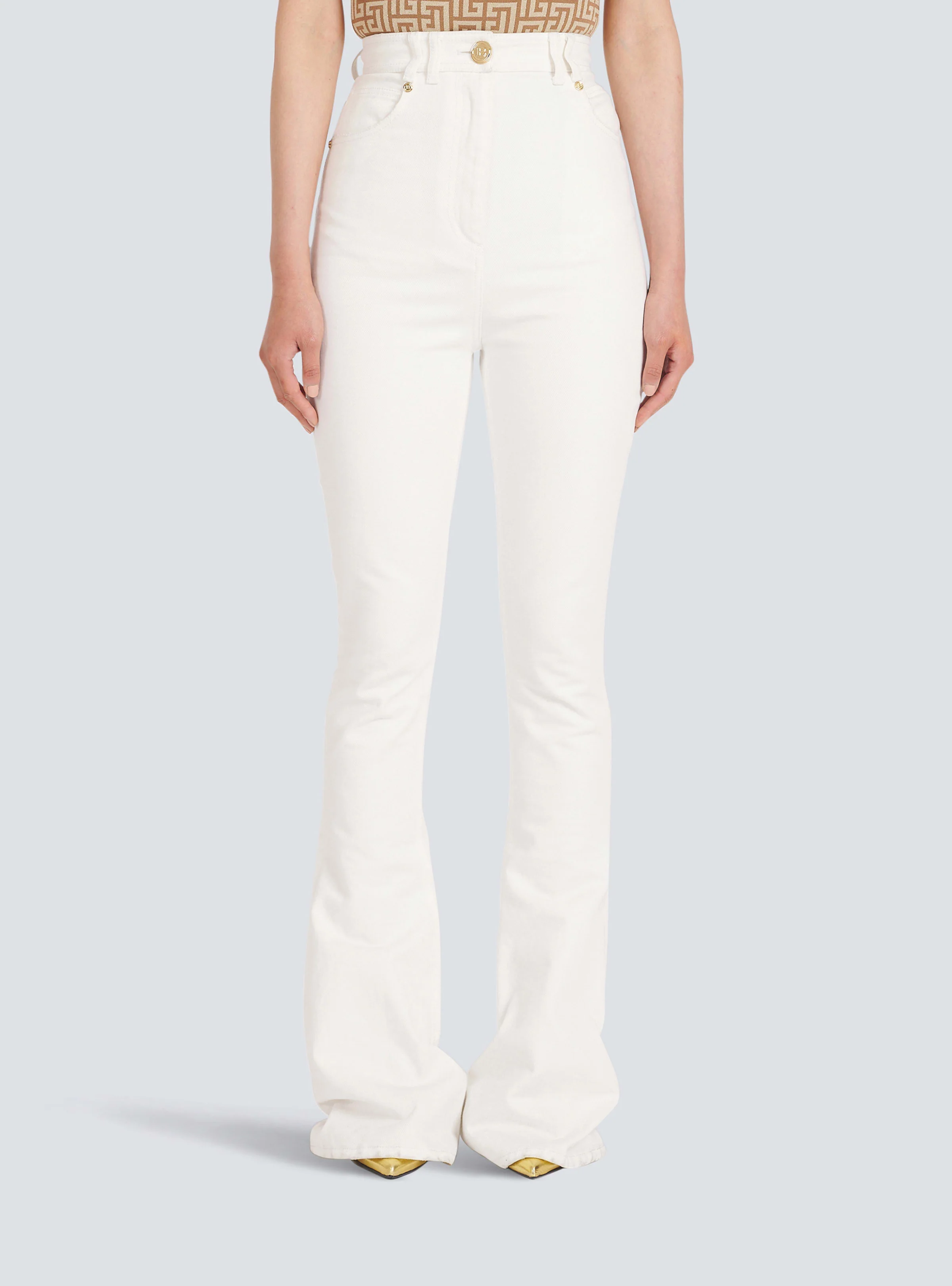 BALMAIN WOMEN'S WHITE HIGH WAIST BOOTCUT JEANS - Image 6