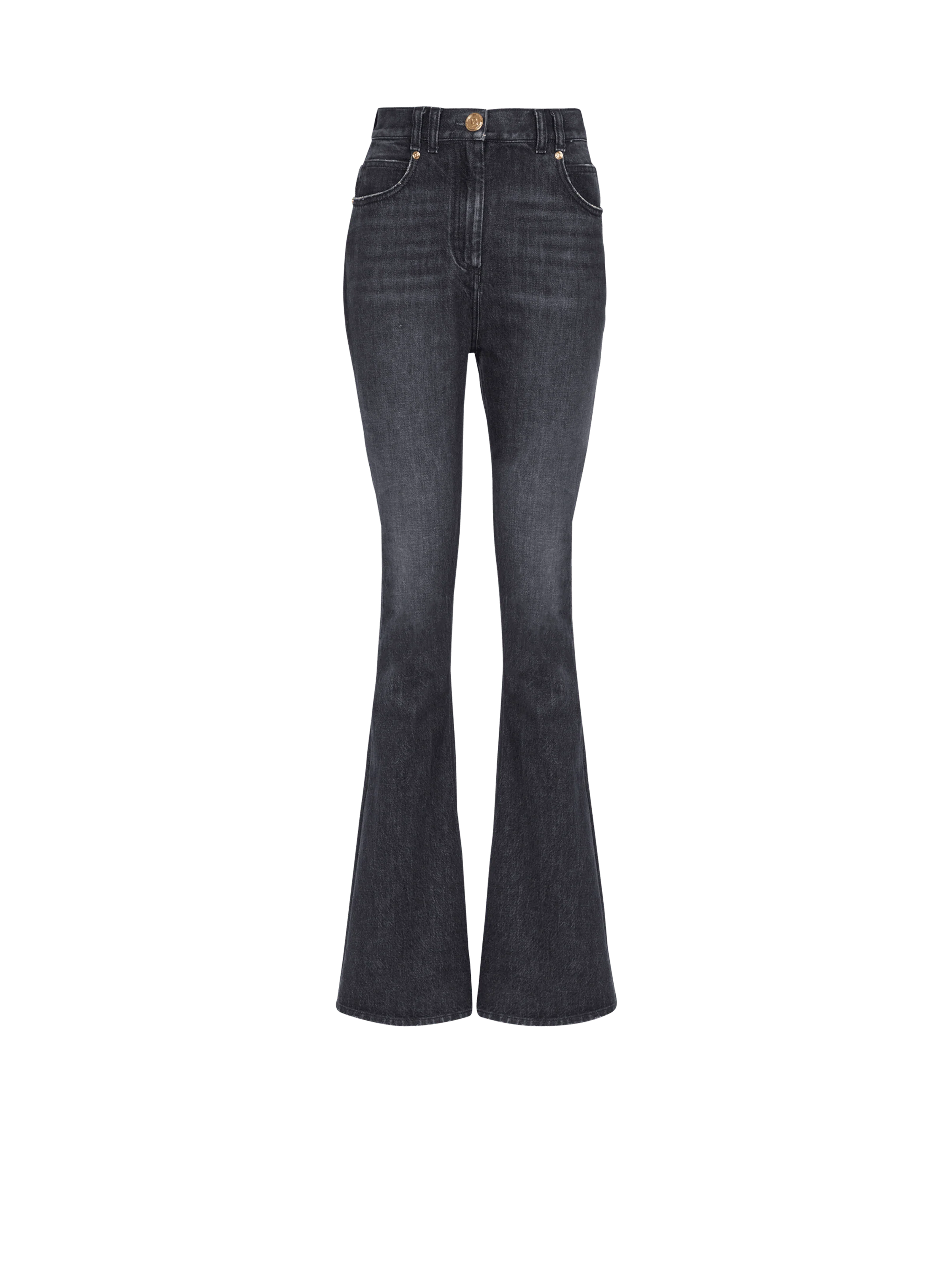 BALMAIN WOMEN'S HIGH WAIST BOOTCUT JEANS W/ MONOGRAM NWT
