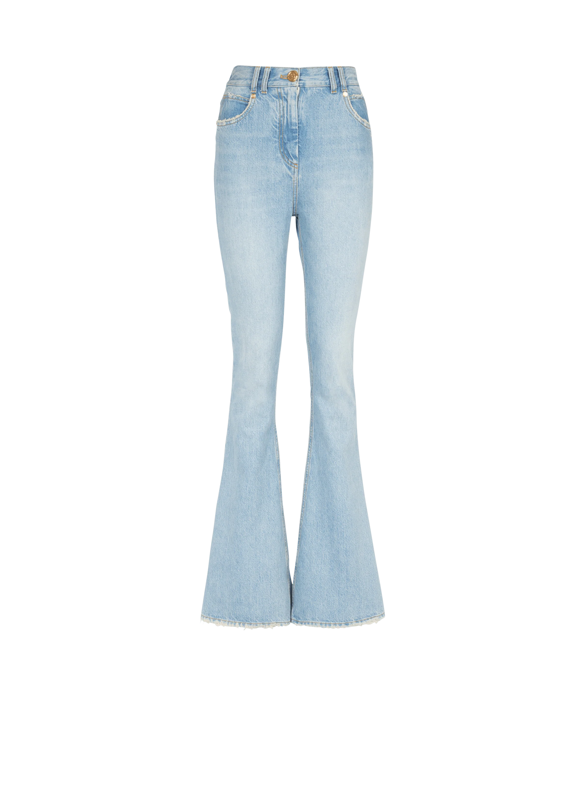 BALMAIN WOMEN'S HIGH WAIST BOOTCUT JEANS W/ MONOGRAM NWT