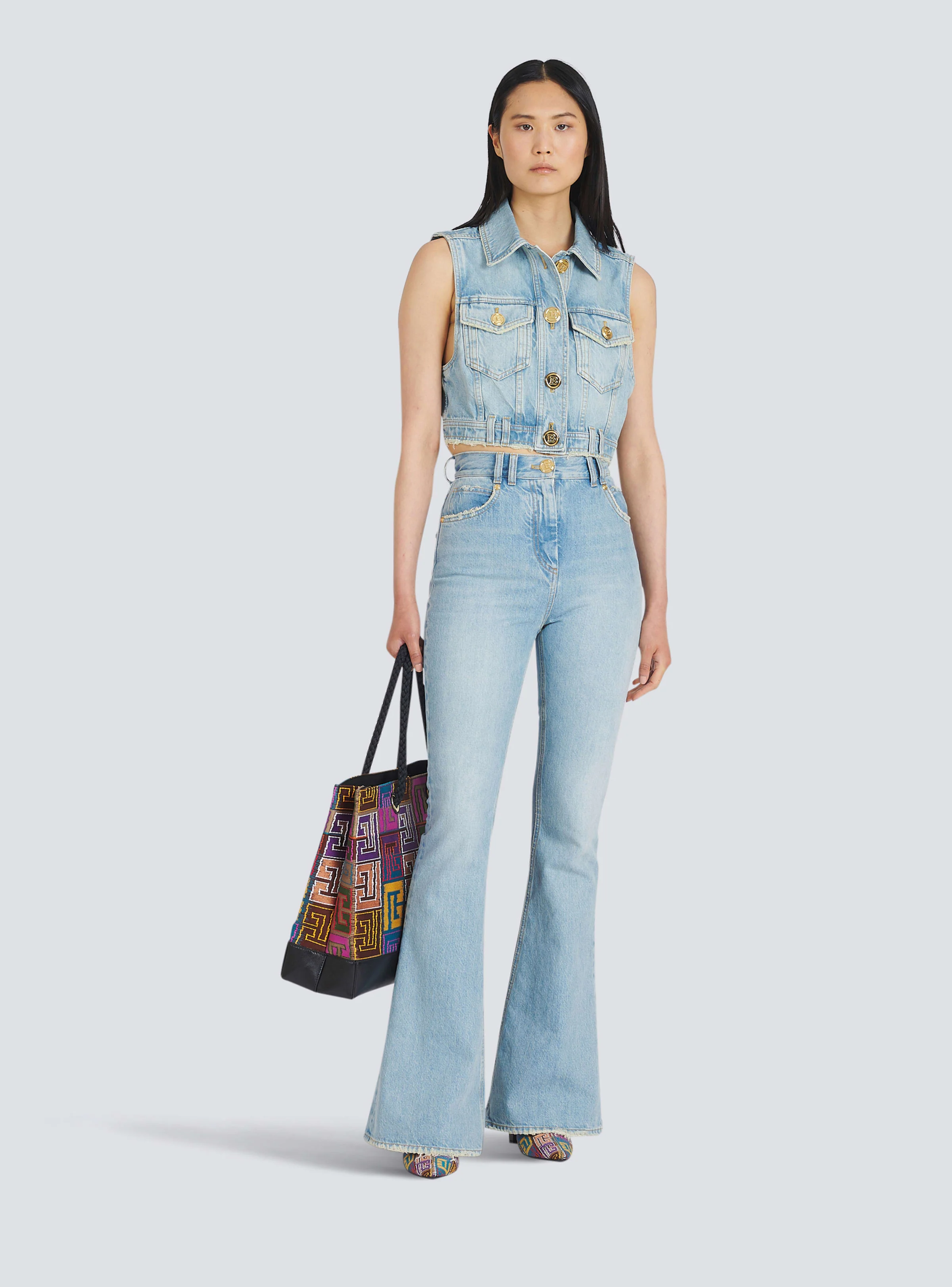 BALMAIN WOMEN'S HIGH WAIST BOOTCUT JEANS W/ MONOGRAM NWT - Image 2