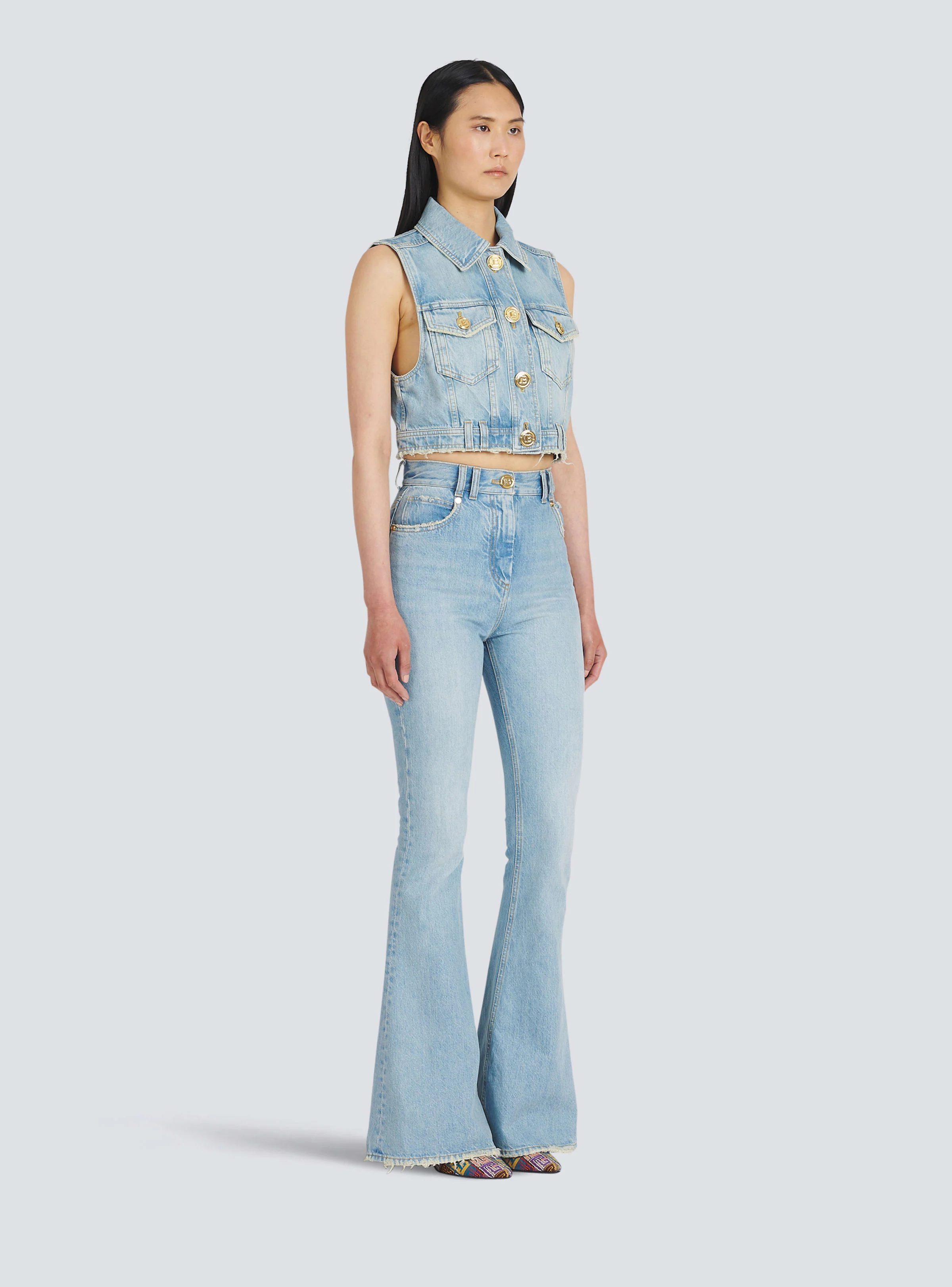 BALMAIN WOMEN'S HIGH WAIST BOOTCUT JEANS W/ MONOGRAM NWT - Image 3