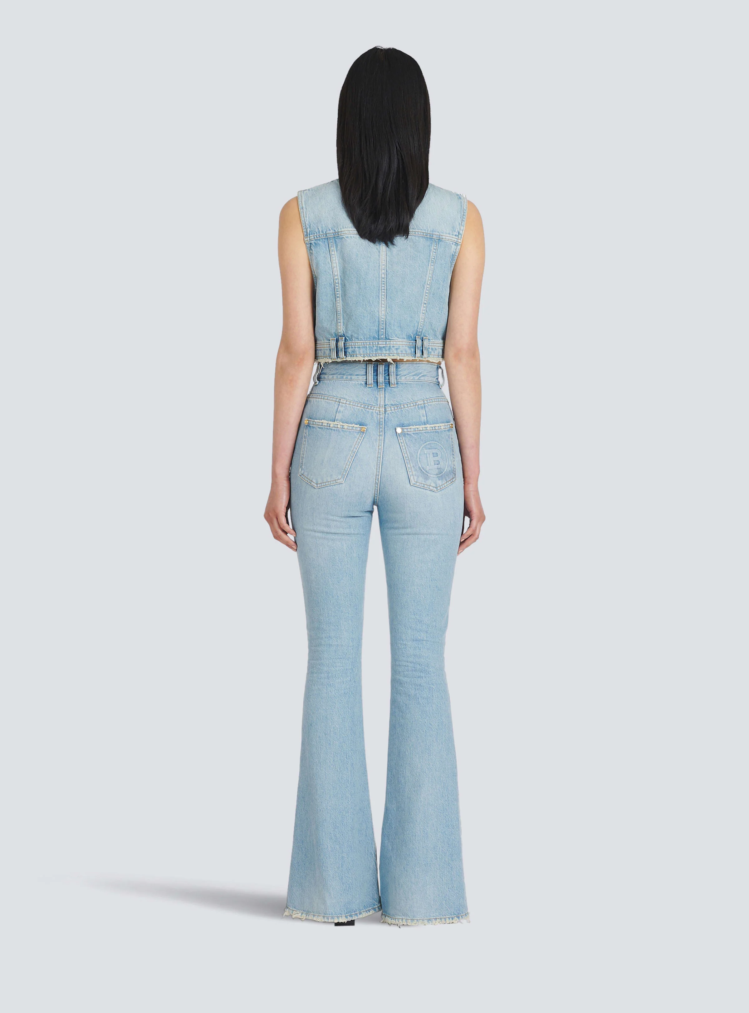 BALMAIN WOMEN'S HIGH WAIST BOOTCUT JEANS W/ MONOGRAM NWT - Image 4