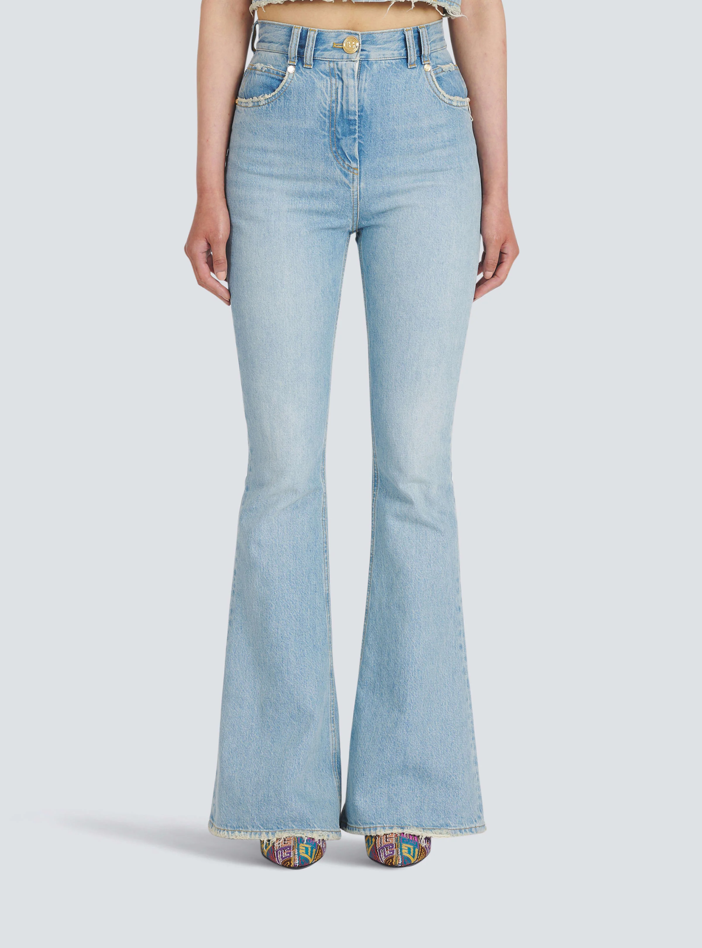 BALMAIN WOMEN'S HIGH WAIST BOOTCUT JEANS W/ MONOGRAM NWT - Image 6