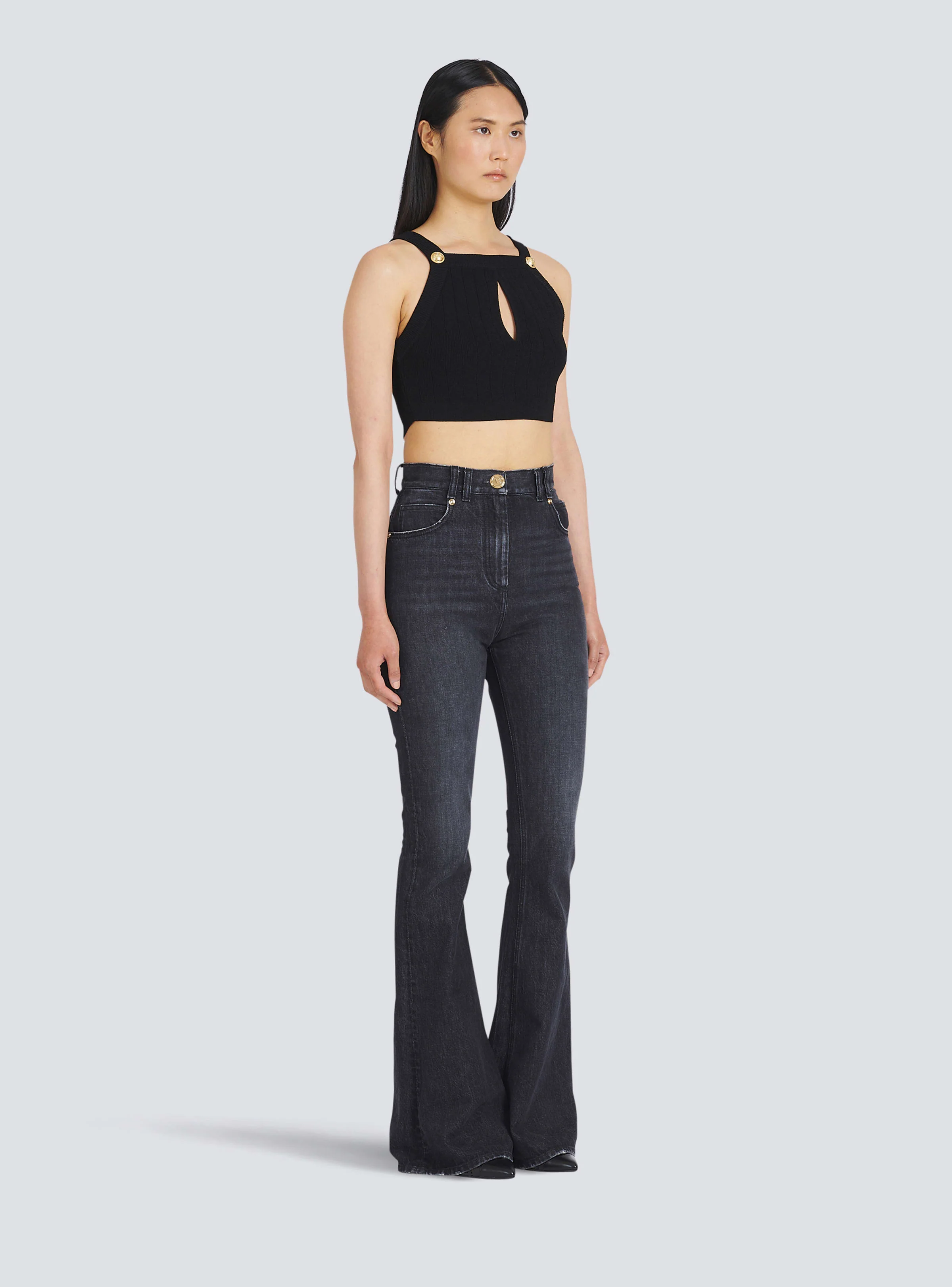 BALMAIN WOMEN'S HIGH WAIST BOOTCUT JEANS W/ MONOGRAM NWT - Image 3