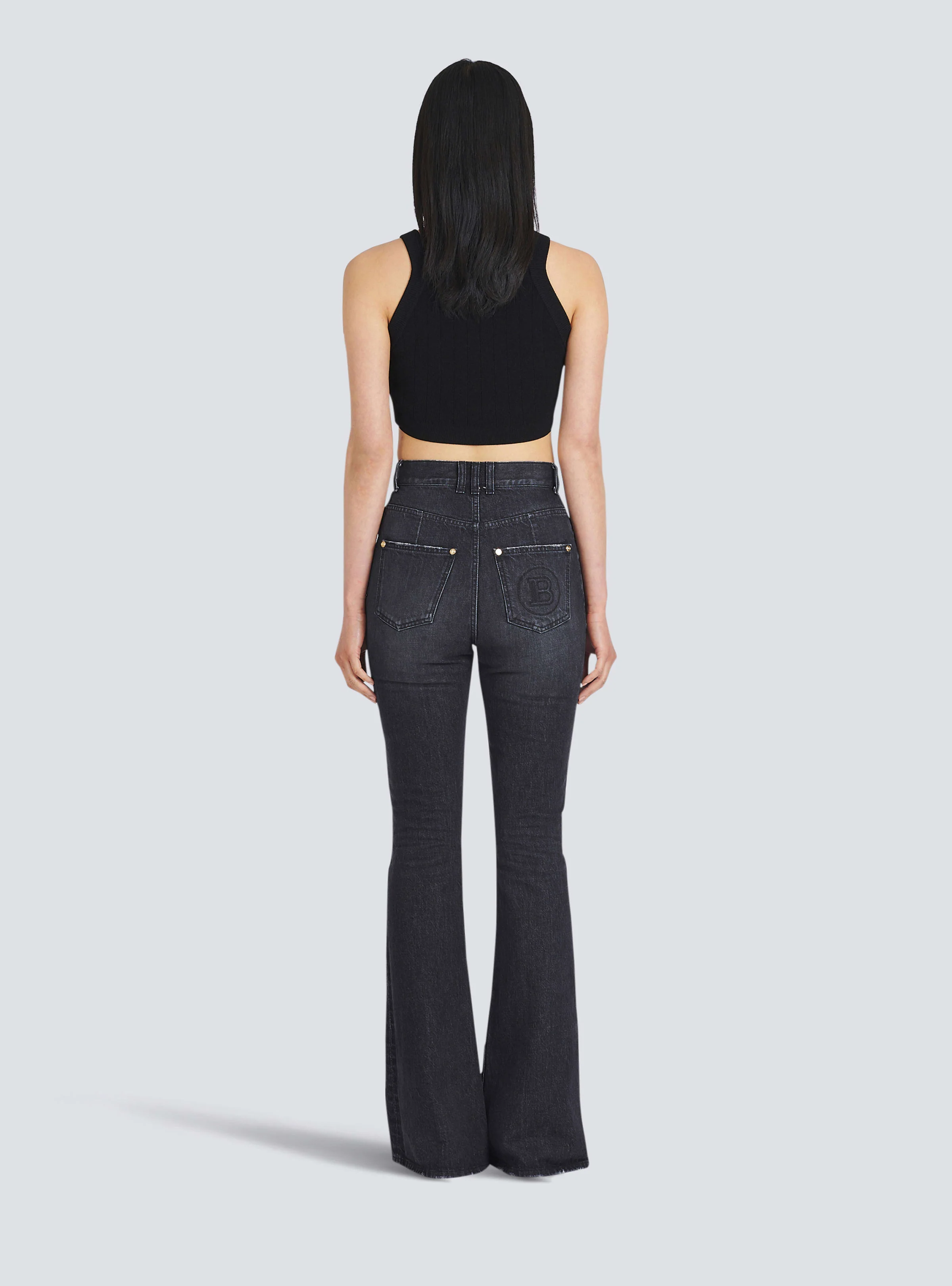 BALMAIN WOMEN'S HIGH WAIST BOOTCUT JEANS W/ MONOGRAM NWT - Image 4